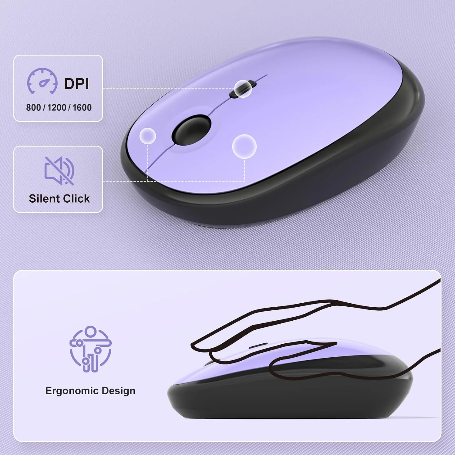 MOFII Wireless Keyboard and Mouse Combo, Full Size 2.4G Retro Round Computer Keyboard and Mouse Set, Plug and Play, for Windows, Computer, Desktop, PC, Notebook - (Black Purple Gradient)