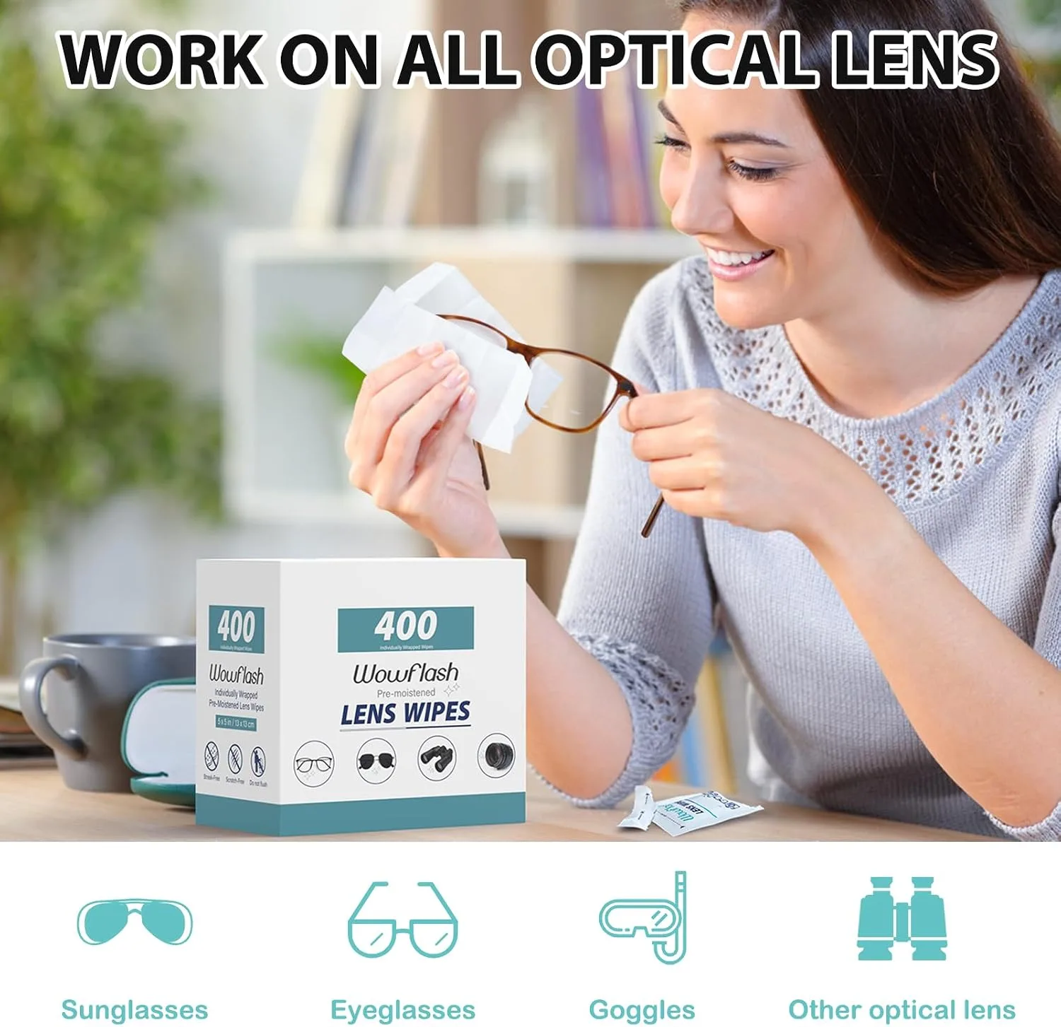 400 Count Pre-Moistened Lens Wipes for Eyeglasses