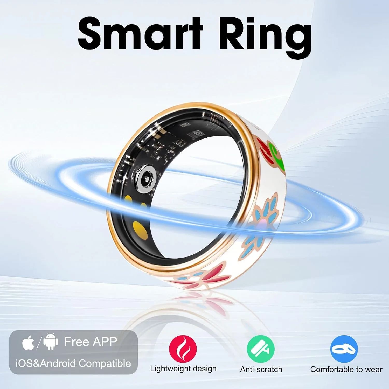 Smart Ring for Women Fitness Ring Activity Health Tracker(10#&Floral)