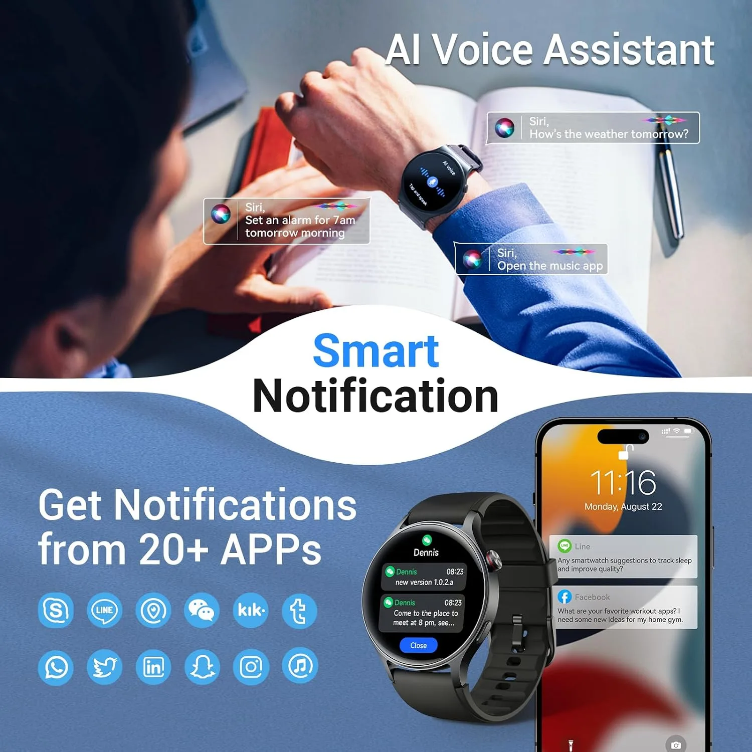 Fitpolo Smart Watch for Men Women,1.3" AMOLED Fitness Tracker (Black)