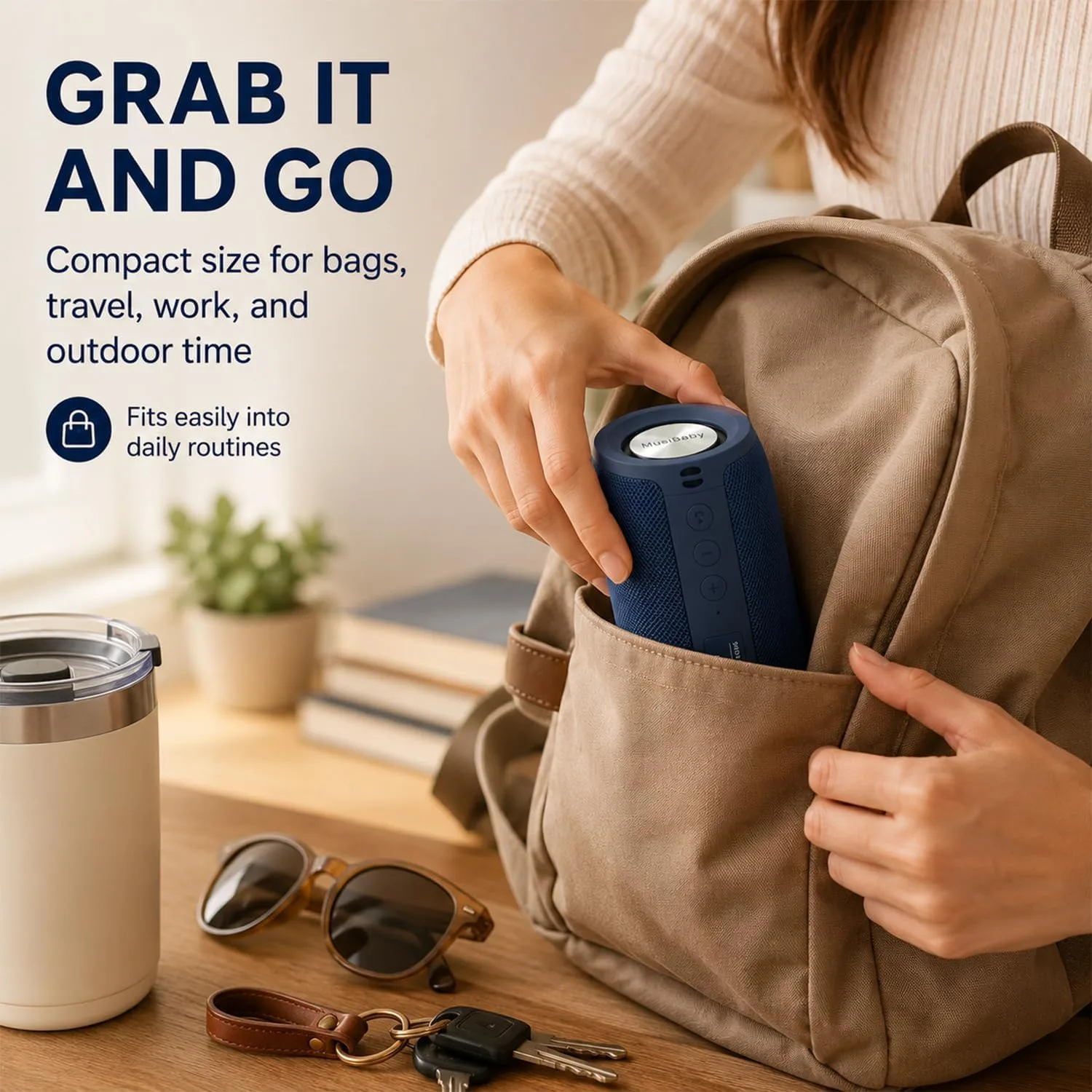 Musibaby M68 Bluetooth Speaker, 12W, IPX5, 24H Playtime, Dark Blue