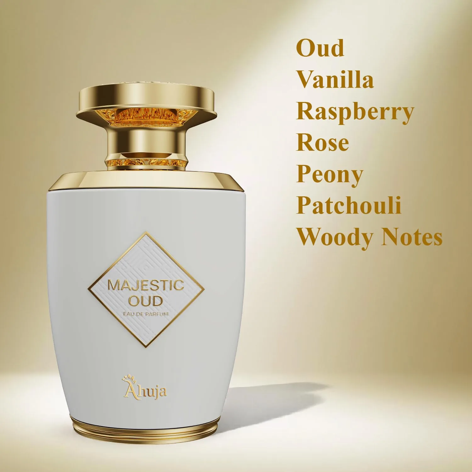 AHUJA Majestic Oud Eau De Parfum 3.4 fl oz – Unisex Perfume for Men & Women, Long Lasting Luxury Fragrance with Oud, Vanilla, Raspberry, Rose, Peony, Patchouli & Woody Notes – Elegant Gift Scent