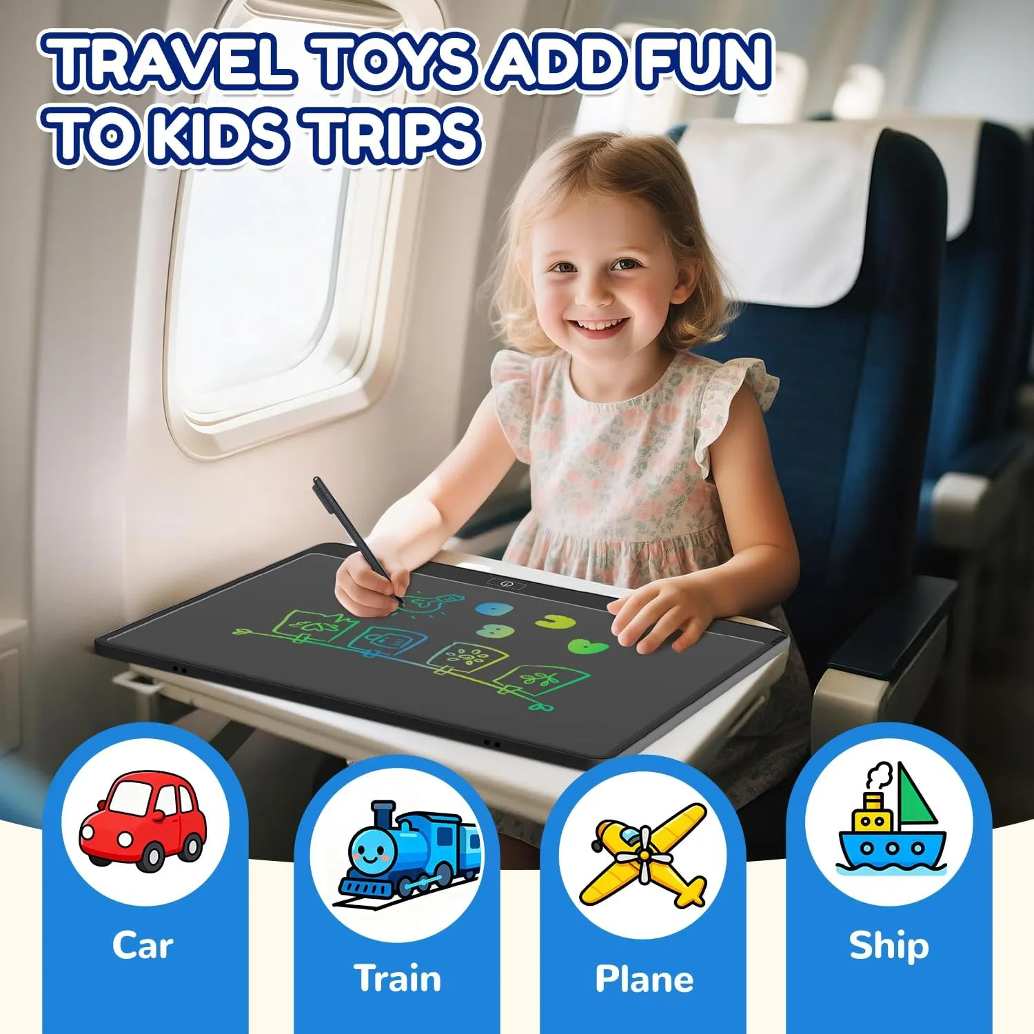16 Inch LCD Writing Tablet for Kids, Reusable Portable Drawing Board, Black