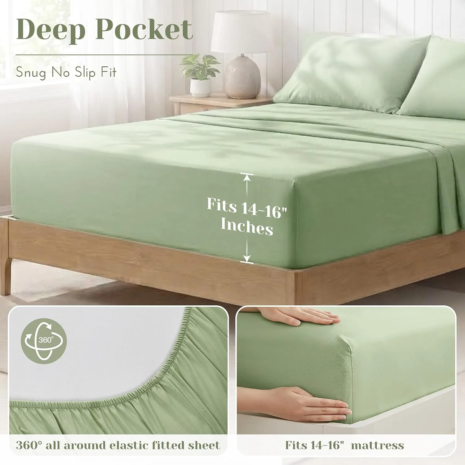 Comfort Spaces 100% Cotton Percale Sheets Queen Sheet Set 4 Pcs, Sage Green