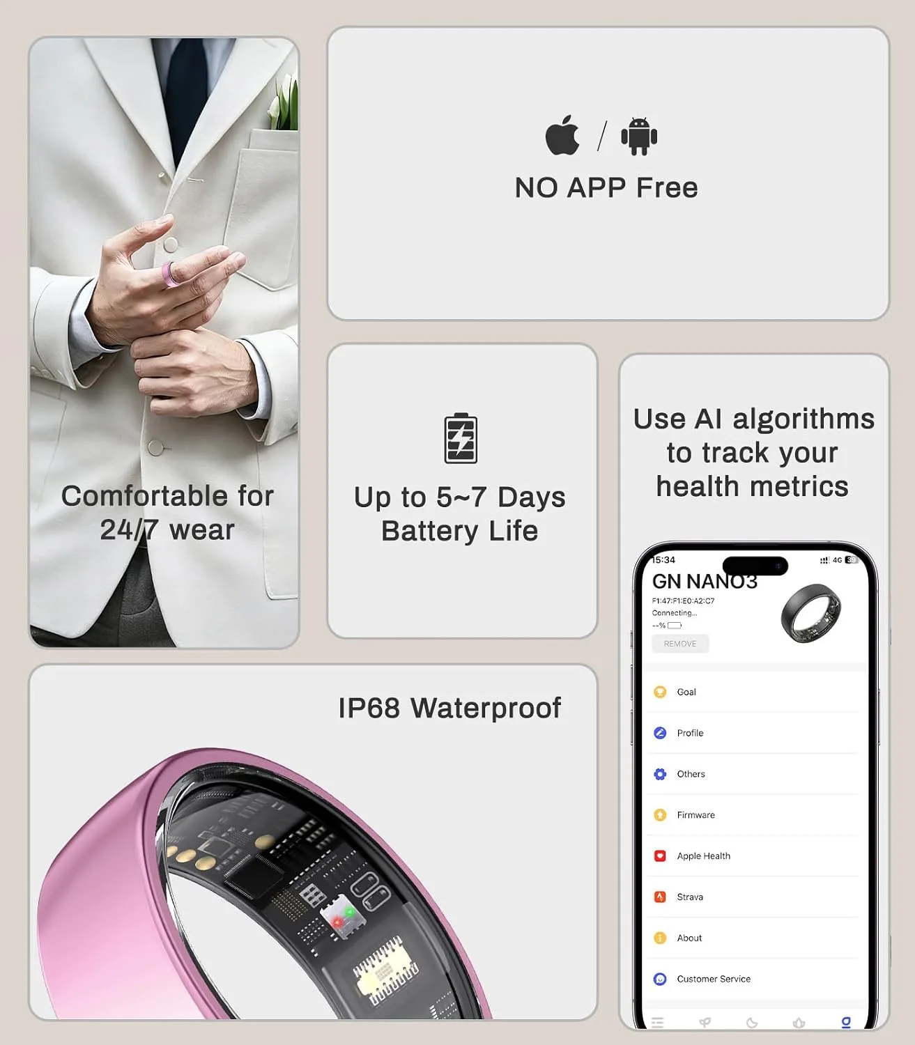 AI Smart Ring for Women Men, Health Ring with AI Health Analysis