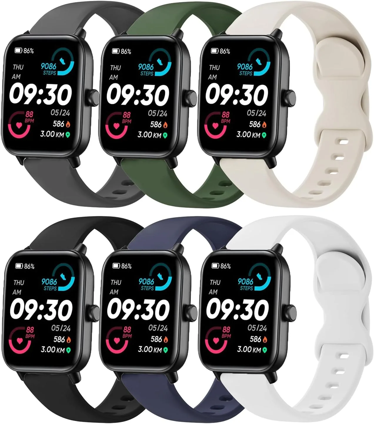 Compatible with Veryfit Smart Watch Bands IDW13 IDW16 IDW19 IDW26 IDW28, 6-Pack 22mm Quick Release Soft Silicone Sport Straps Replacement Wristband