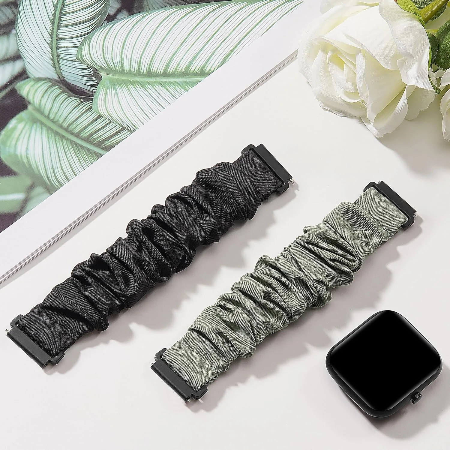 Sunnyson 22mm Bands for Veryfit IDW13/IDW16/IDW19/IDW26/IDW28 Smartwatch，2 Pack Elastic Fabric Scrunchie Straps for Fitvii H57/H56/Fitpolo/Toobur id208 Plus Women
