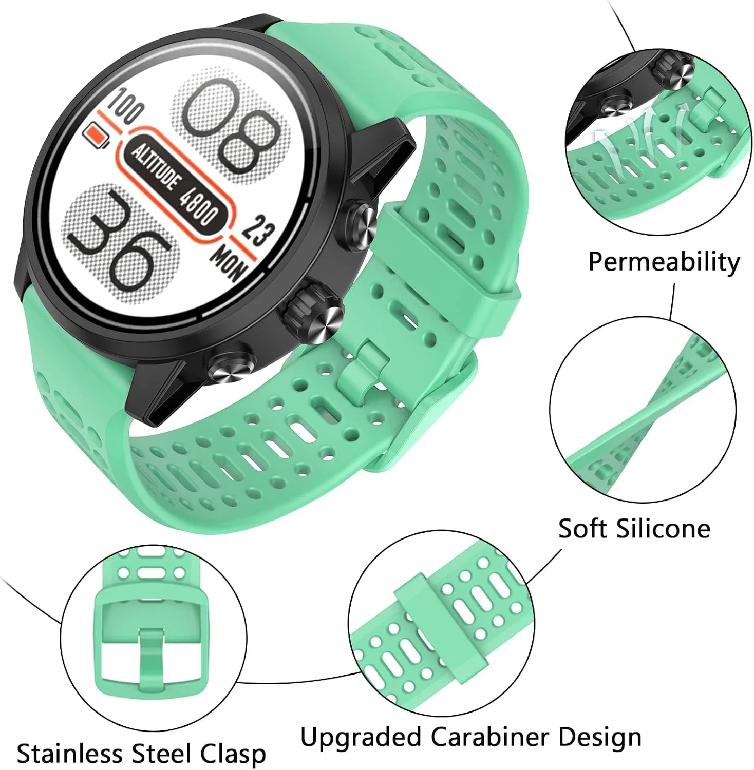 Compatible with Coros Pace 2 Watch Band, 20mm Quick Release Sports Silicone Watch Band Breathable Wristband Strap Women Men Strap for COROS APEX 2/APEX 42mm