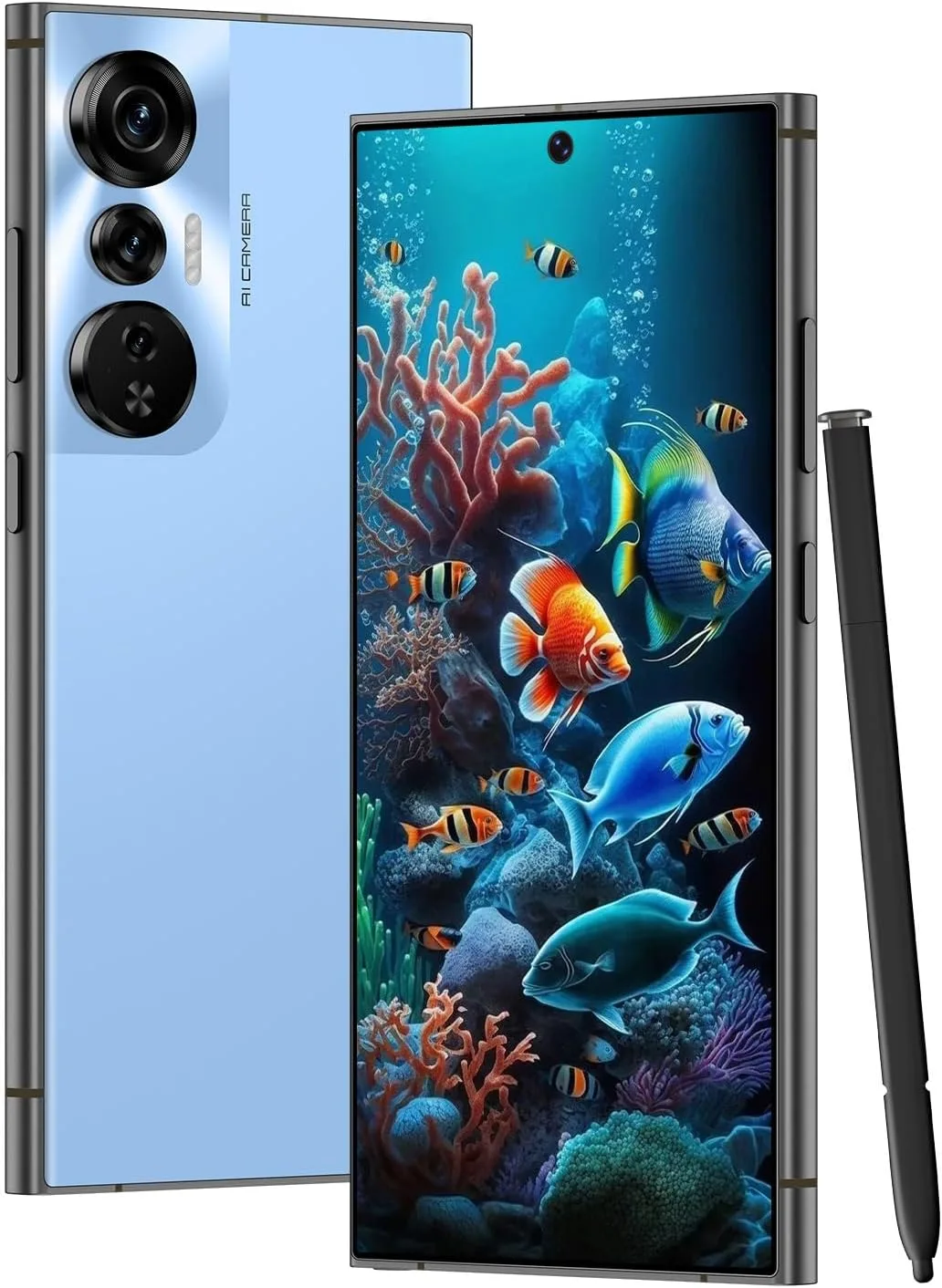 Unlocked Cell Phones Smartphone Android 13 Phones 8+256GB/6.8" HD Screen/Dual SIM/108MP+48MP Camera/6800 mAh/Built-in Pen (Blue)