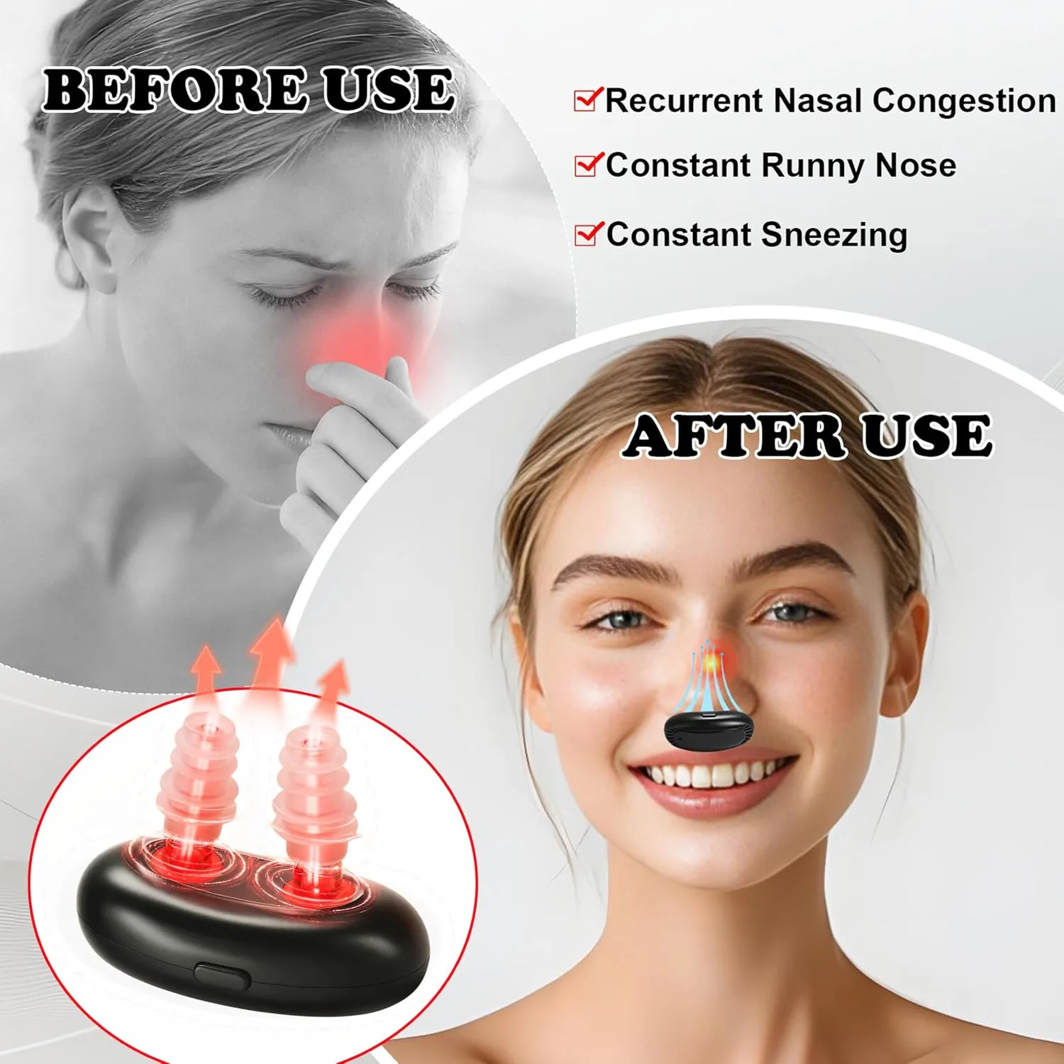 Red Light Nasal Therapy Device, 660nm Nose Light for Sinus Comfort, Helps Relieve Nasal Congestion, Dry Nose & Allergy Discomfort, Portable for Home & Travel