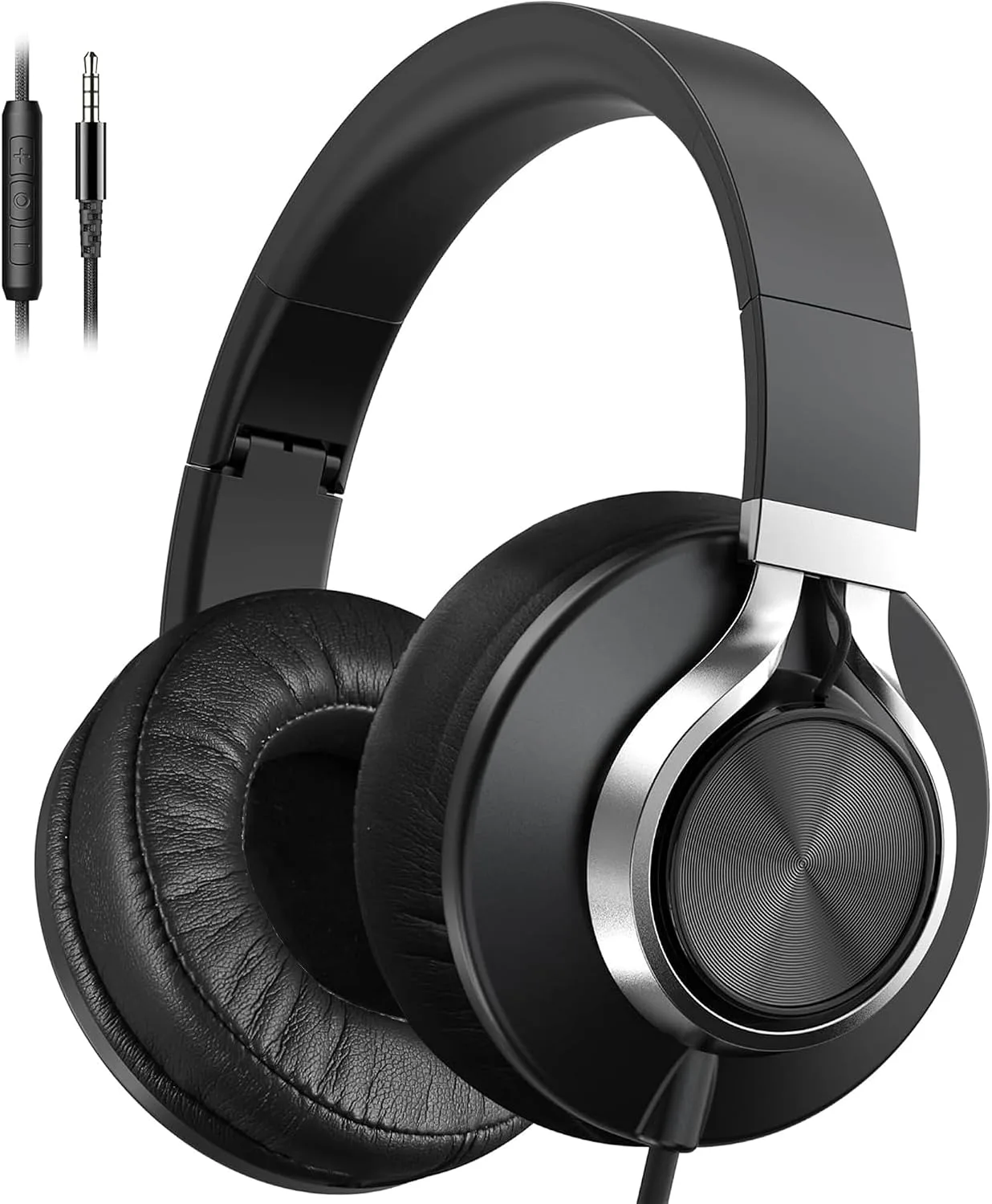AILIHEN C90 Wired Headphones with Microphone Volume Control, Noise Reduction Over Ear Headphones Wired 3.5mm, Super Soft Corded Headphone for Cellphones, Tablet and Chromebook (Black, Classic, L)