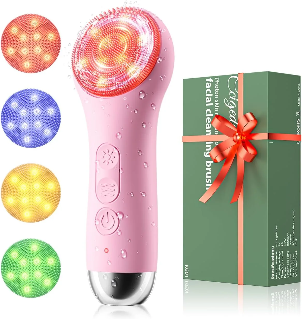 Ccigedy Rechargeable Face Scrubber, Electric Facial Cleansing Brush (Pink)
