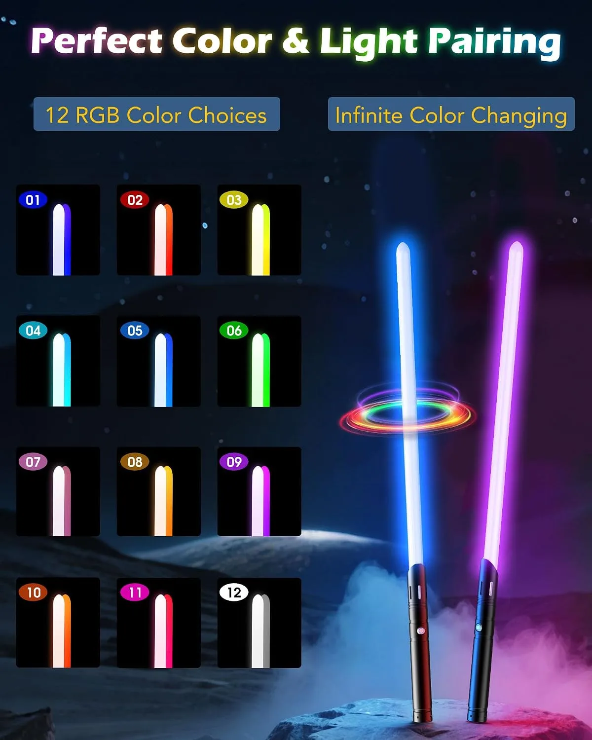 ANASABER Light Saber, Dueling Lightsaber 2 Pack, 12Color RGB Lightsabers with Metal Hilt, 4 Sound Fonts, FX Double-bladed Light Sabers for Kids Adults Birthday Xmas Gift, Halloween Cosplay, Black S8
