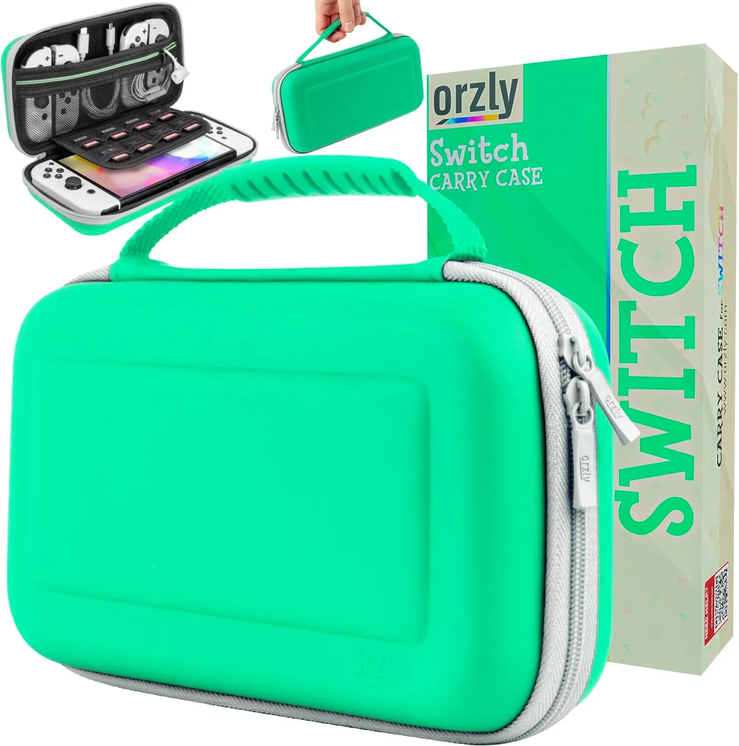 Orzly Carrying Case for Nintendo Switch OLED Console with Accessories and Game Storage Compartment - Easy Clean Case Gift Boxed