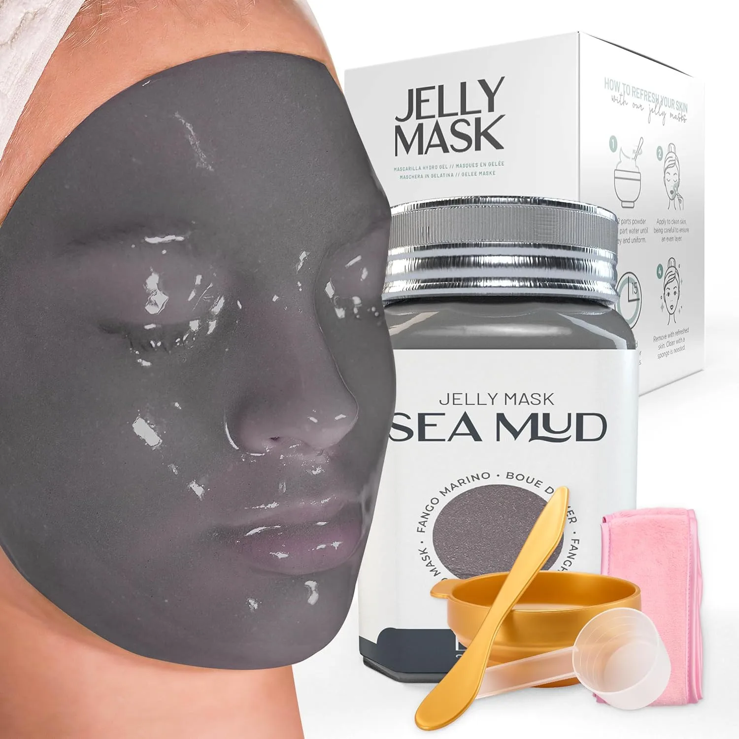 BRÜUN Jelly Mask Jar Sea Mud Peel-Off Face Care Rubber Mask | 23 fl oz Skin Care Moisturizing Gel Mask Jar Spa Set