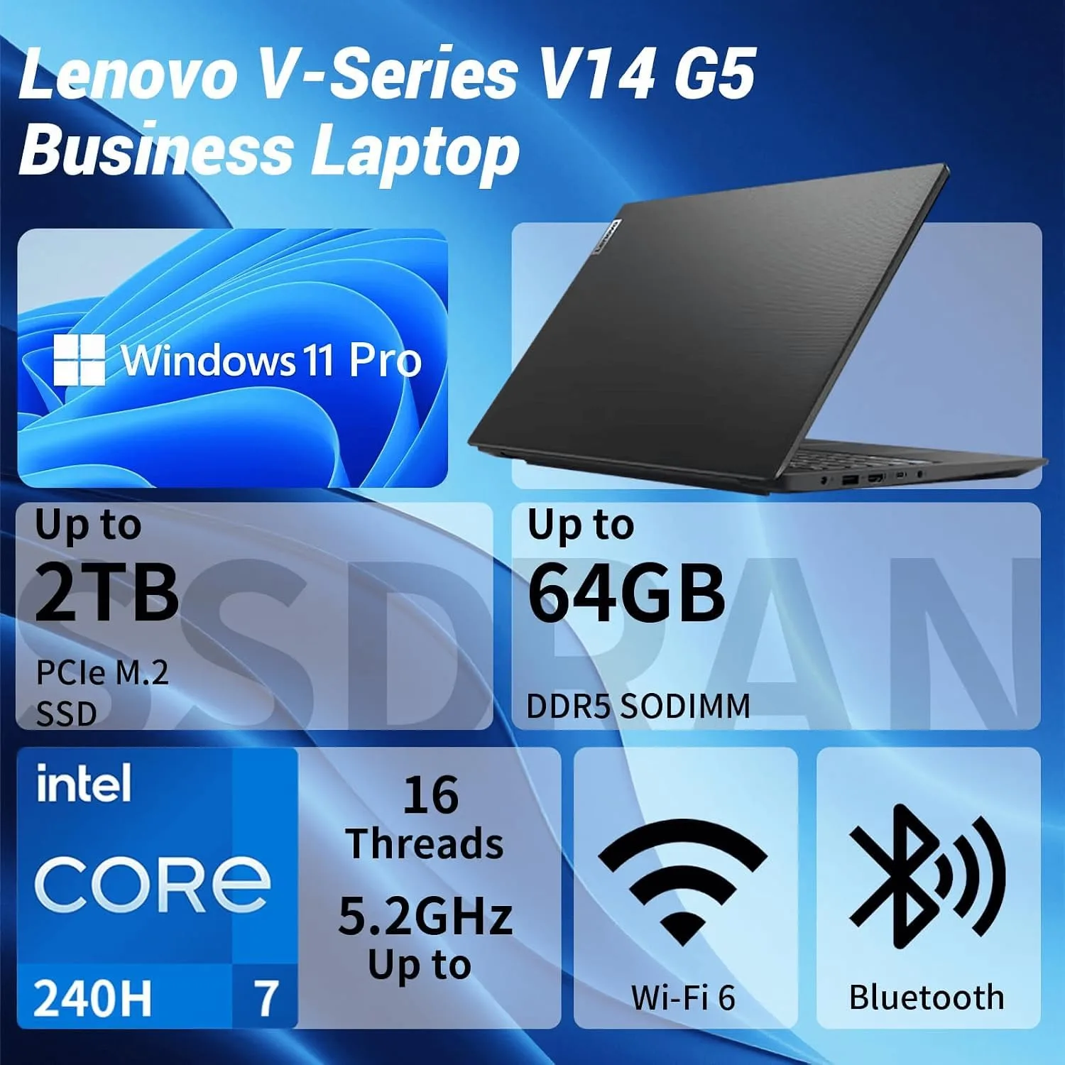Lenovo New Gen V-Series Business Laptop, Powerful 10-Core Intel 7 240H Processor (Beats Ryzen 7 7730U), 14'' FHD Display, 16GB DDR5 RAM, 512GB SSD, Fingerprint Reader, Type-C, Wi-Fi 6, Windows 11 Pro