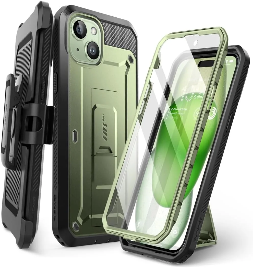 SUPCASE for iPhone 15 Case with Kickstand & Screen Protector, Green