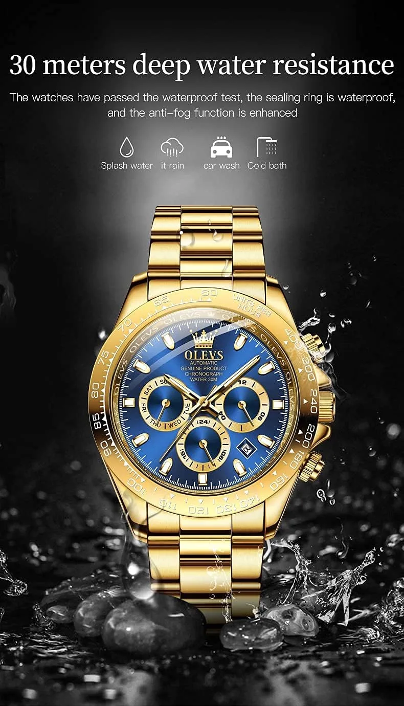 OLEVS Automatic Gold Watches for Men Luxury Classic Stainless Steel
