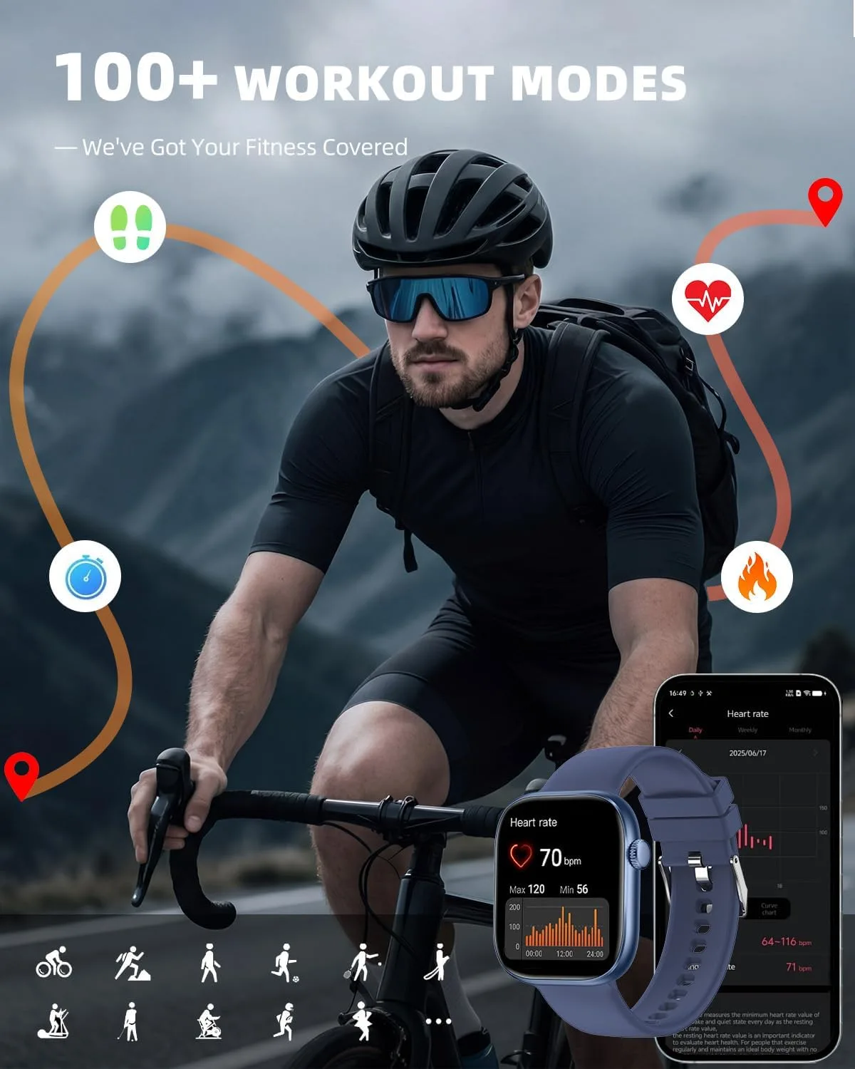 Smart Watch for Women Men, Fitness and Sleep Trackers with 1.83" HD Touchscreen, Bluetooth Calling Smartwatch for Android/iOS, IP67 Waterproof Multi-Sport Modes Pedometer, Navy Blue