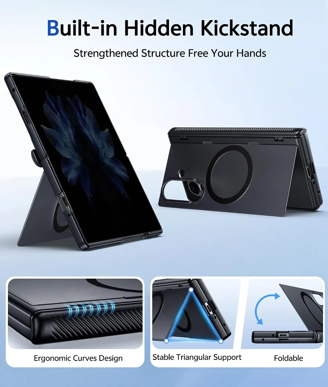 for Samsung Galaxy Z Fold 8 Ultra Case with Privacy Screen Protector, [Full Hinge Protection & Hidden Foldable Kickstand] Compatible with MagSafe, Matte Translucent Shockproof Cover, Black