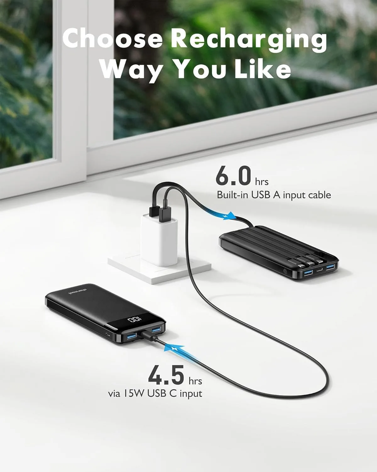 charmast Portable Charger Power Bank with Reinforced Built-in 4 Cables