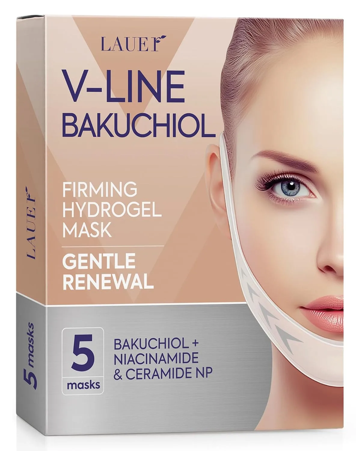 Mascarilla facial Lauer Cosmetic V-Line Bakuchiol Hydrogel para mentón y línea de mandíbula 5 unidades