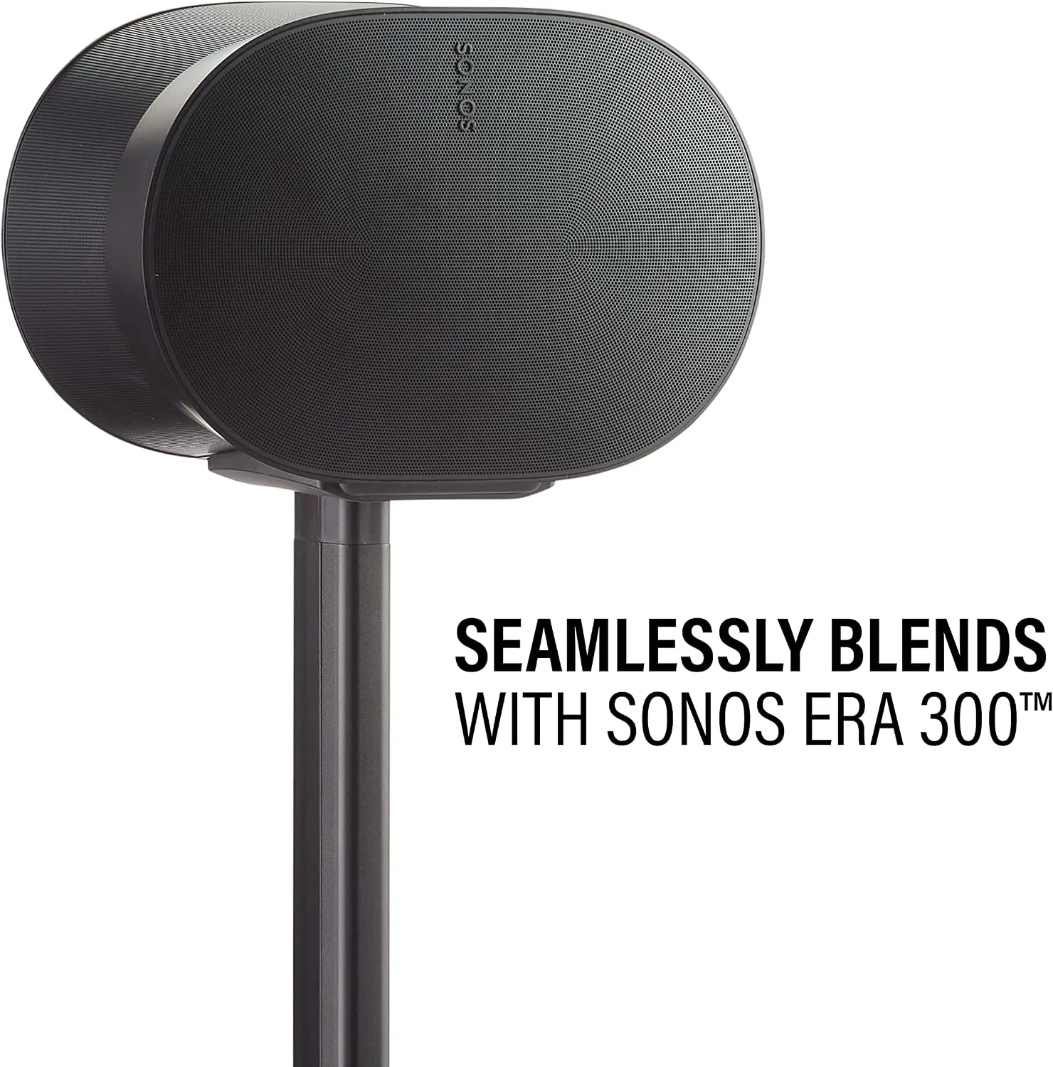Sanus Speaker Stand for Sonos Era 300™ - Fixed Sonos Speaker Stand w/Easy 3 Step Assembly - Includes All Hardware, Carpet Spikes & Rubber Feet - Black Single Stand