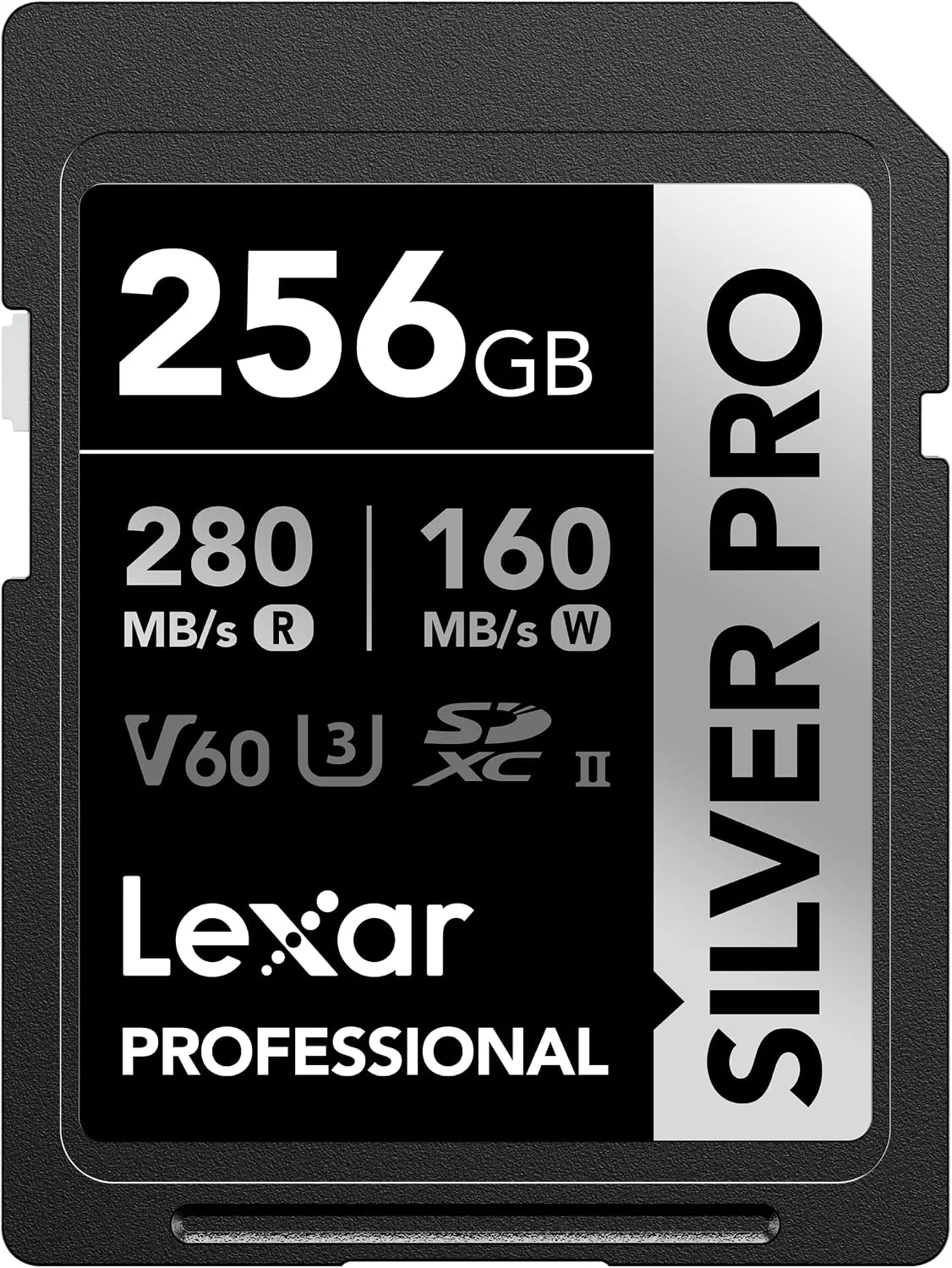 Lexar 256GB Silver PRO SD Memory Card, 280MB/s Read, 4K, V60, U3, UHS-II