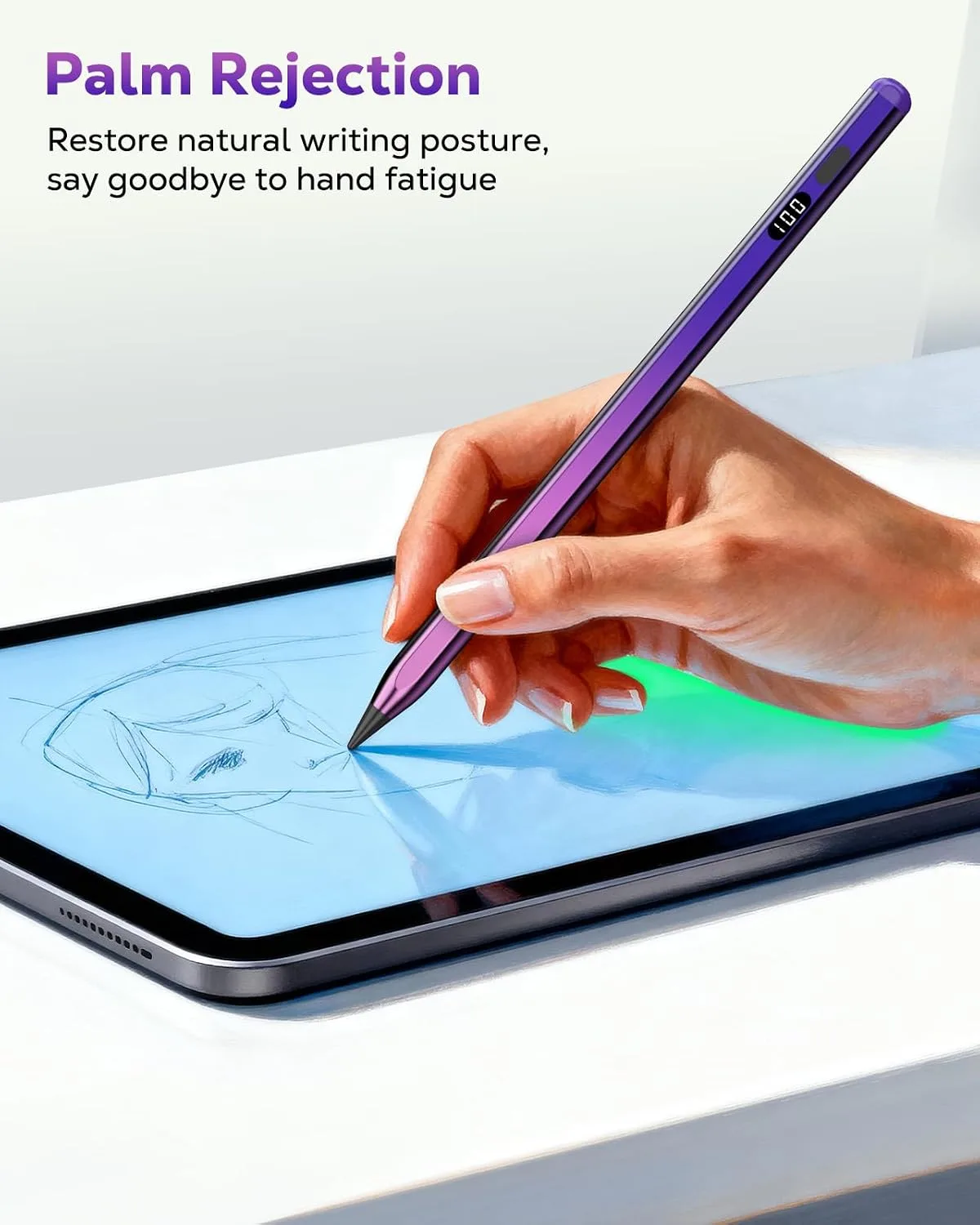 MoKo Stylus Pen for iPad 2018-2026, USB-C Charge Pencil with LED Display