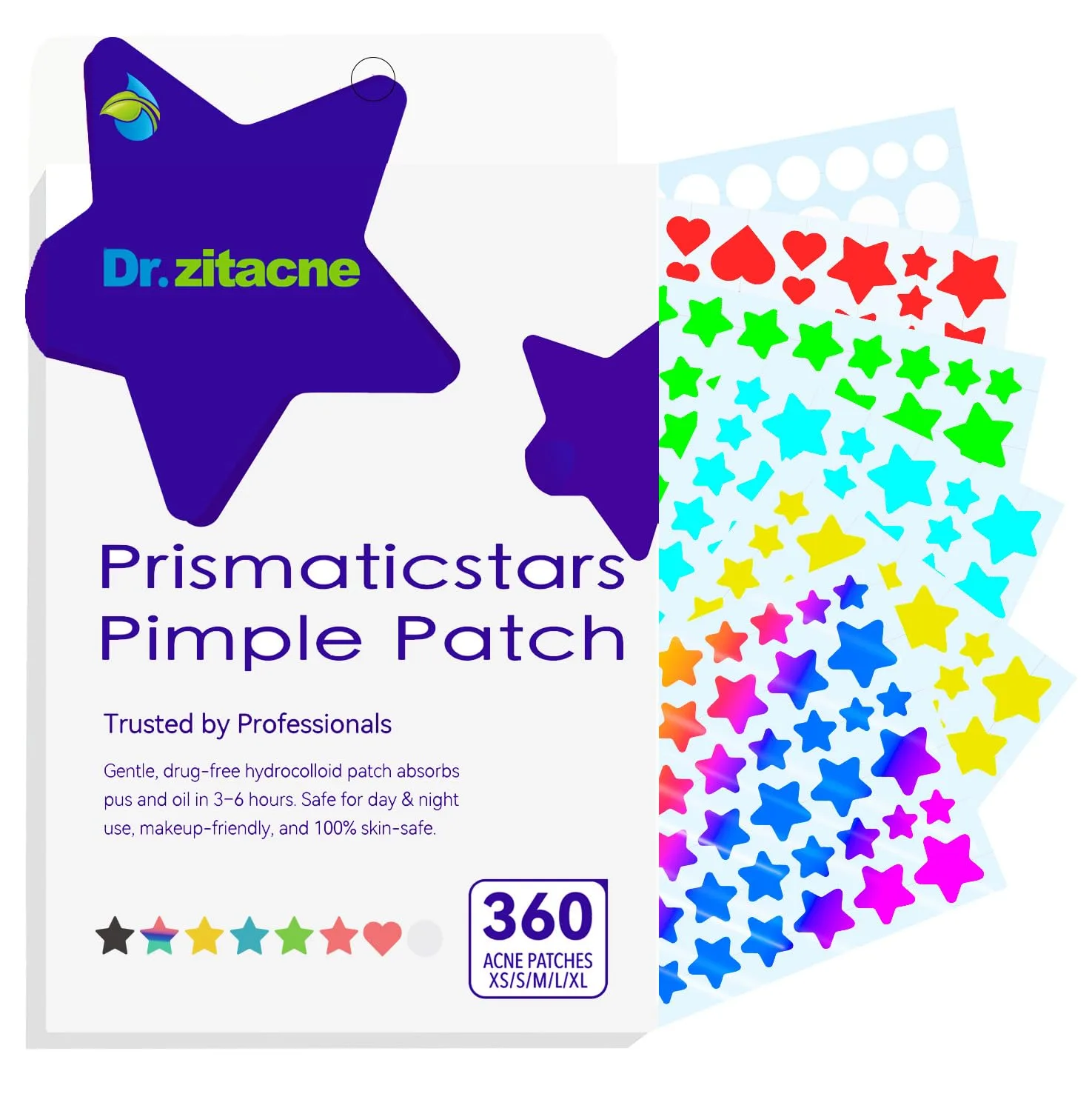 Parche para acné Dr. Zitacne Hydrocolloid 360 unidades 5 colores 5 tamaños