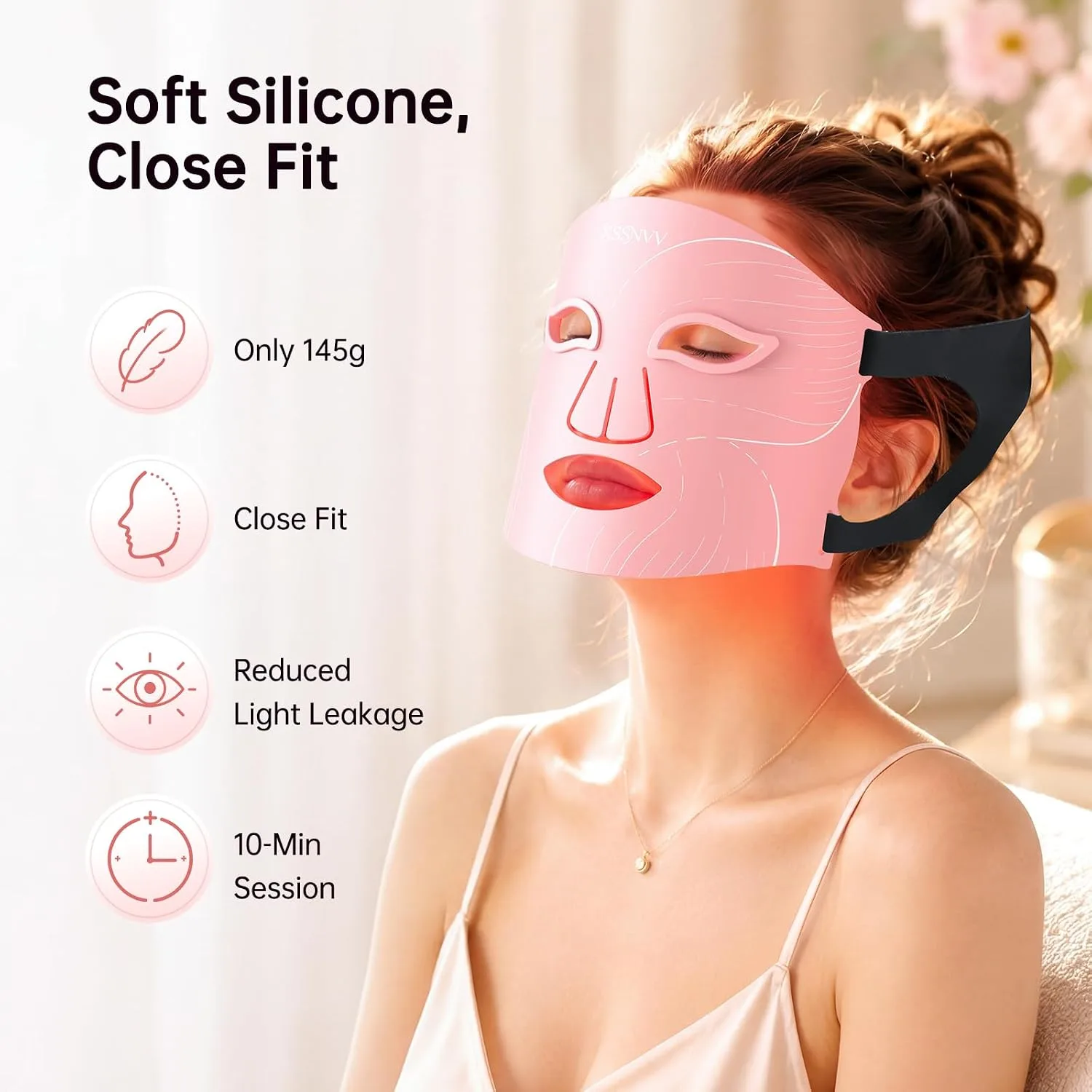 Red Light Therapy Mask for Face, Wireless LED Face Mask, 272 LEDs (Pink)