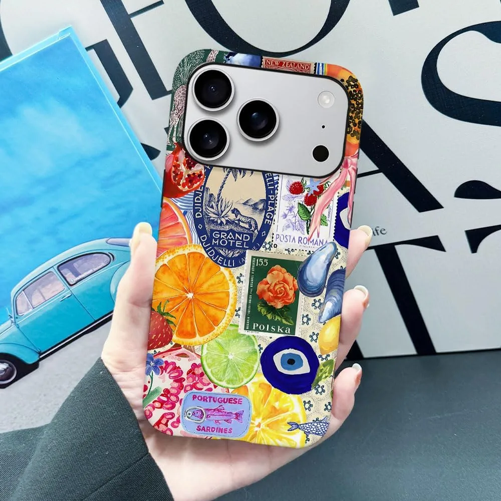 Case Compatible with iPhone 18 Pro/iPhone 17 Pro,Fall Prevention Hybrid 2-Layer Hard Shell Phone Cover for Girls Boys,Bow European Summer Lemon Collage
