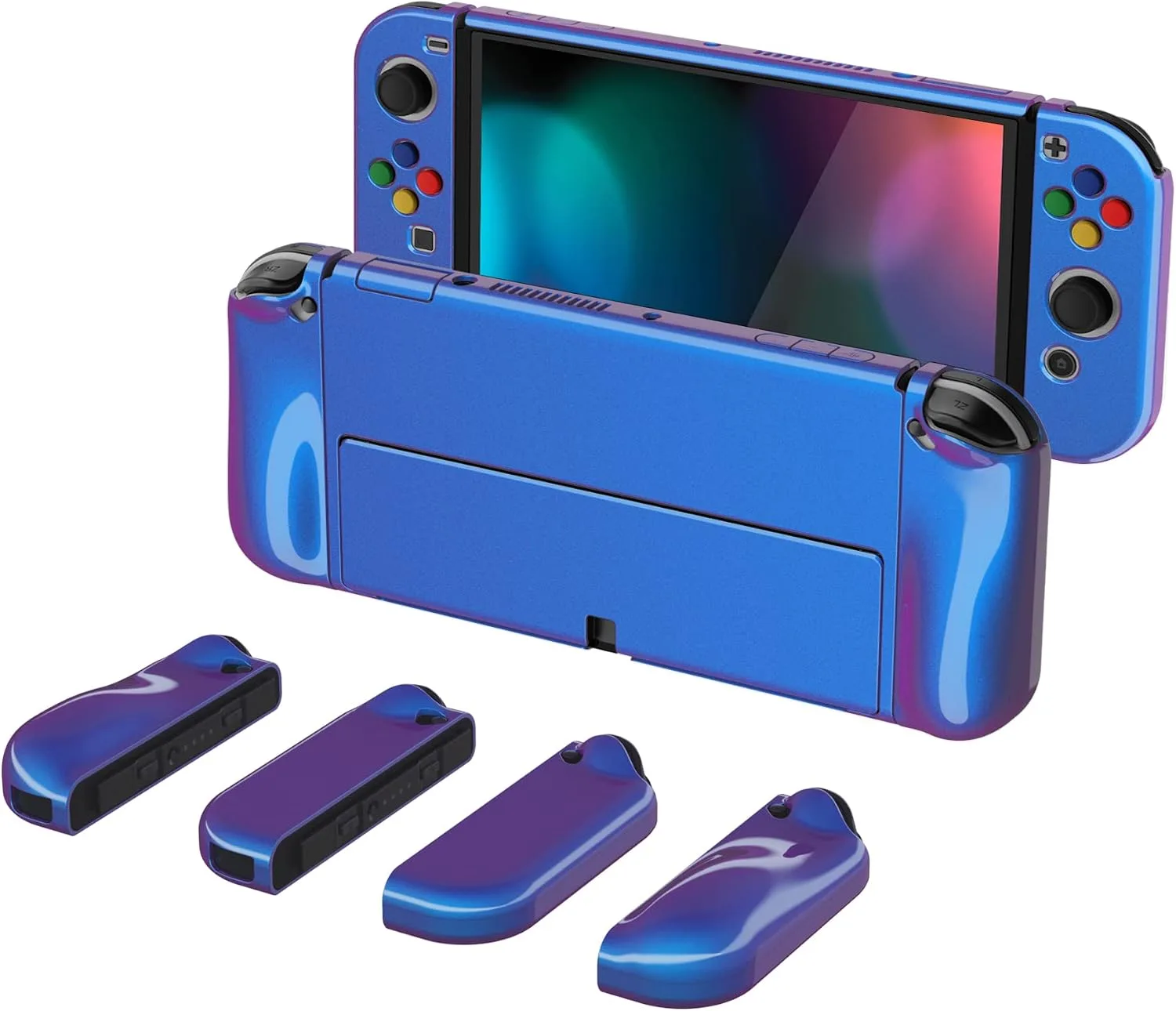 PlayVital AlterGrips Protective Slim Case for Nintendo Switch OLED, Ergonomic Grip Cover for Joycon, Dockable Hard Shell for Switch OLED w/Thumb Grip Caps & Button Caps