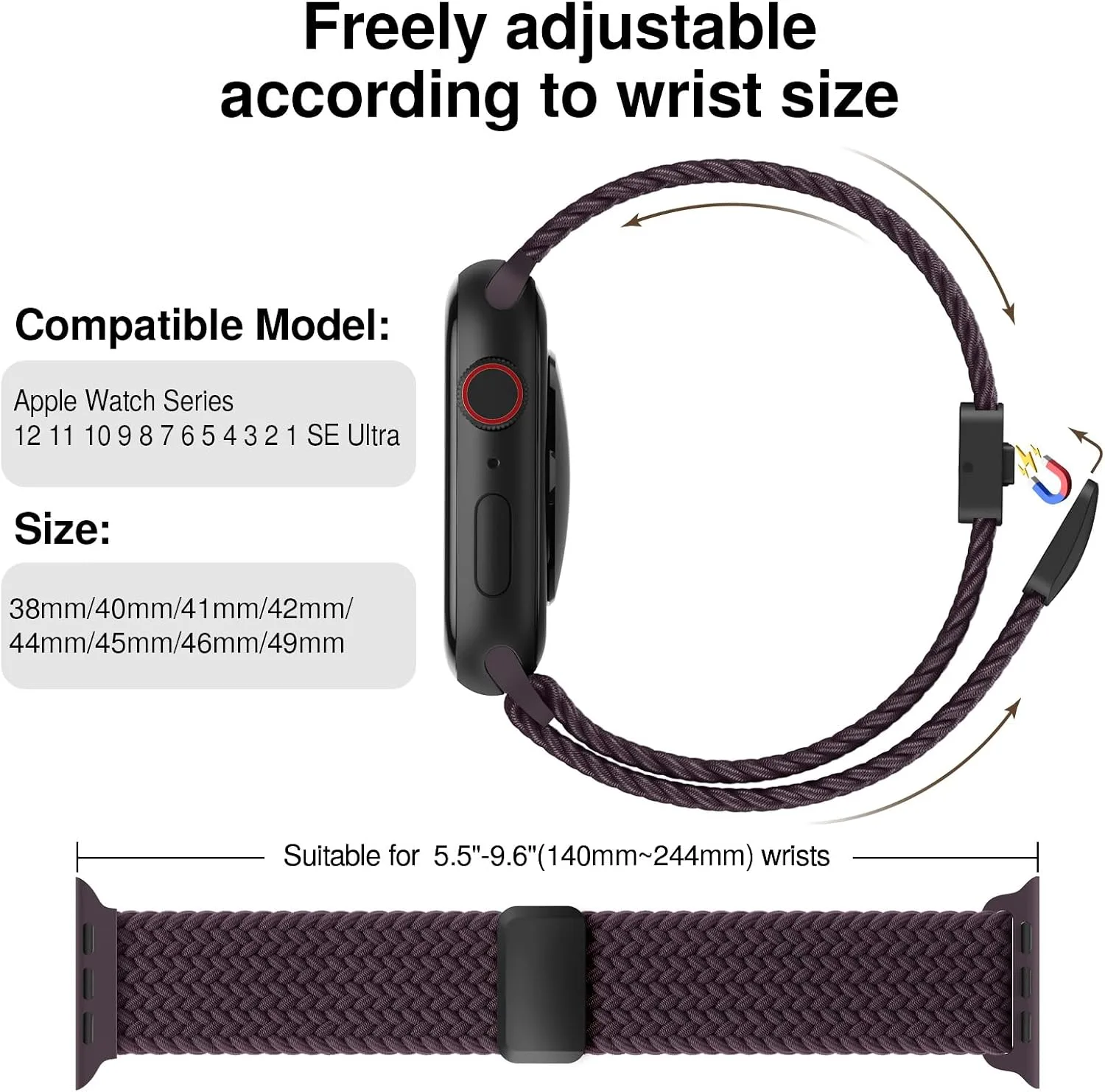 Braided Stretchy Magnetic Sport Band for Apple Watch Bands for Women Men