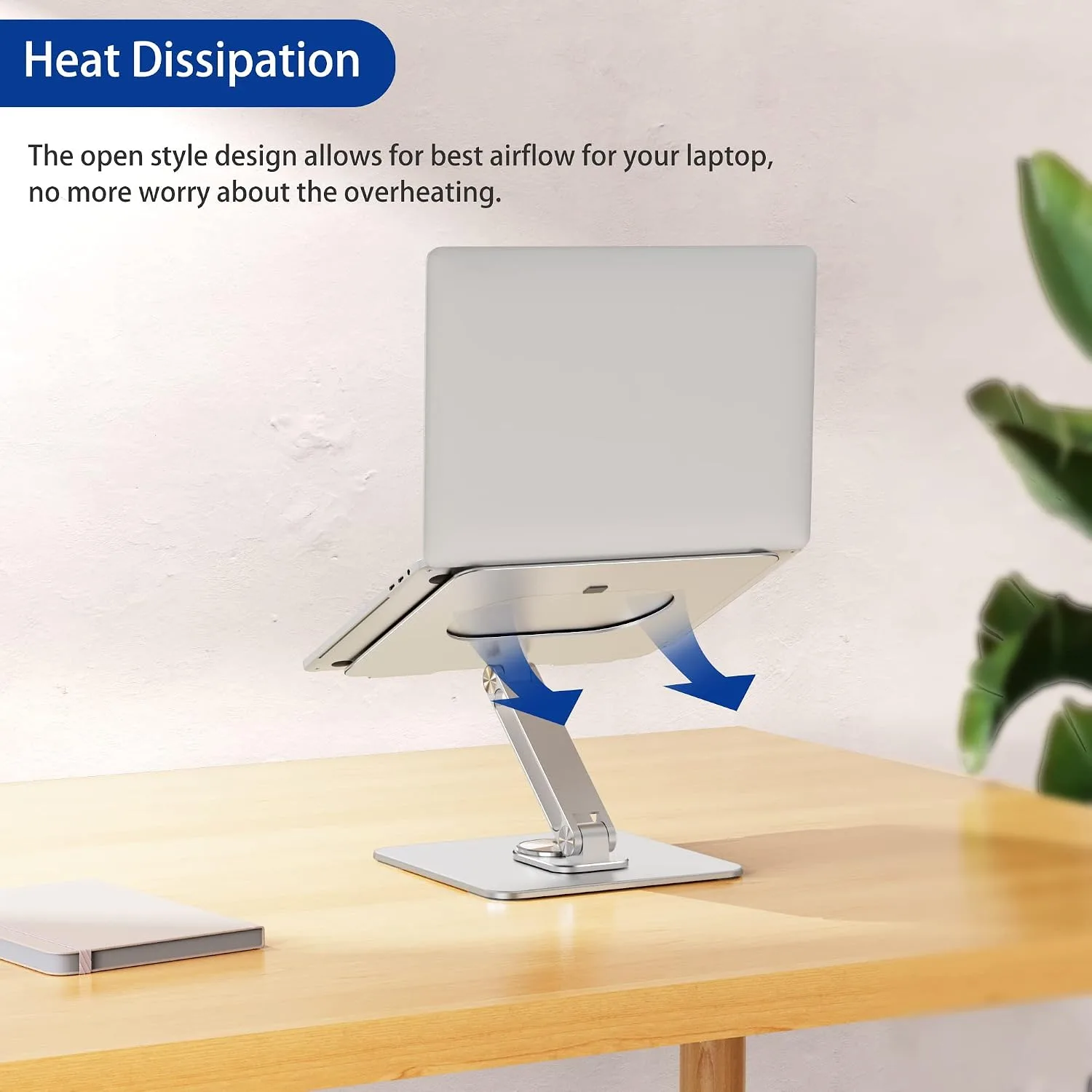 BESIGN LSX7 Laptop Stand with 360 Rotating Base, Ergonomic Adjustable Notebook Riser, Foldable Computer Holder Compatible with 10-15.6" Laptops (Silver)