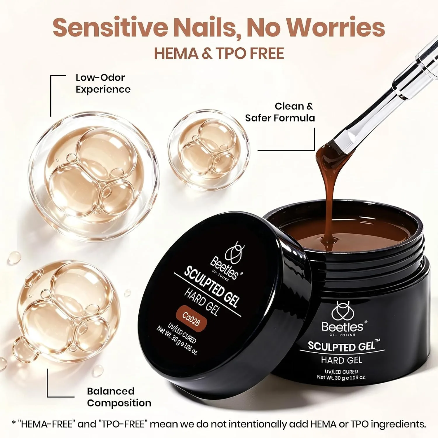 Beetles Hard Gel for Nails Ember Brown, TPO & HEMA-FREE & Flat Nail Brush