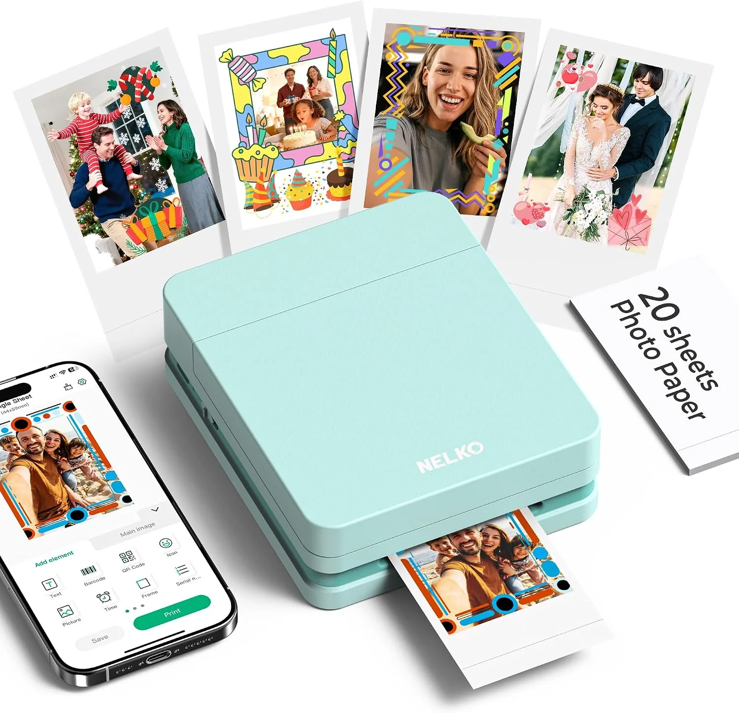 Nelko PP01 Photo Printer, 2x3 Portable Photo Printer, Mini Printer, Creamy