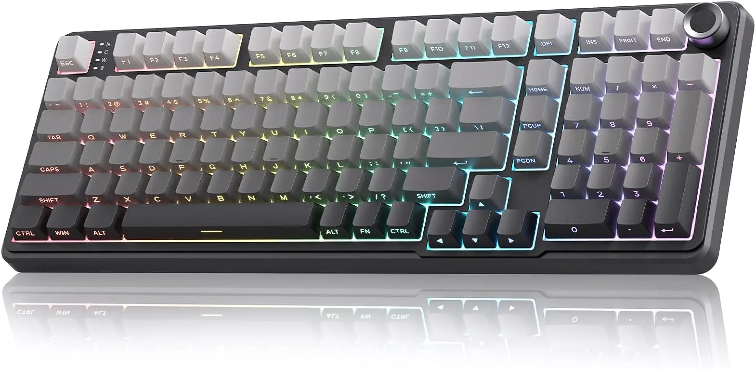 RedThunder K95 S Wireless Mechanical Gaming Keyboard, Hot Swappable Creamy Keyboard with Knob, RGB Backlit, Pre-lubed Linear Switches, Side Engraved PBT Keycaps, Wireless/Wired/BT5.0, Gradient Gray