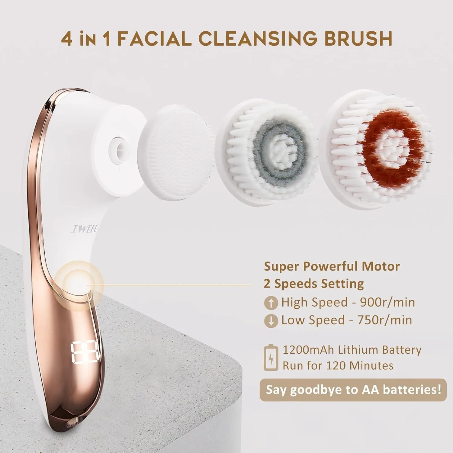 Facial Cleansing Brush Electric Face Scrubber with 4 Brush Heads