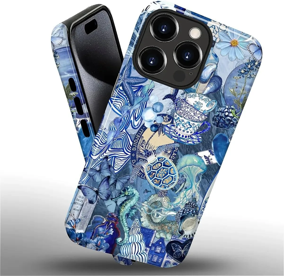 DAIZAG Case for iPhone 15 Pro,Mixed 2 Layer Design Shockproof Soft TPU Ddouble Protection Phone Case for iPhone 15 Pro-Blue Book Sea Life World