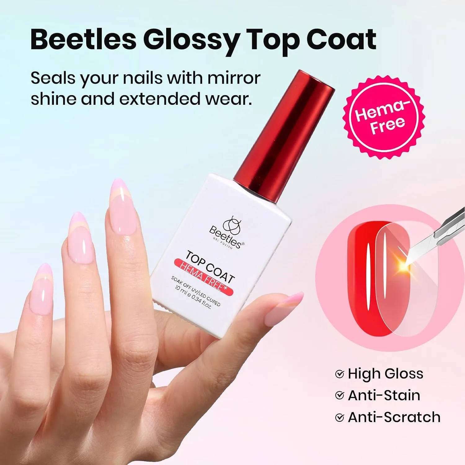Beetles Gel Base and Top Coat Set HEMA & TPO Free No Wipe Top Coat