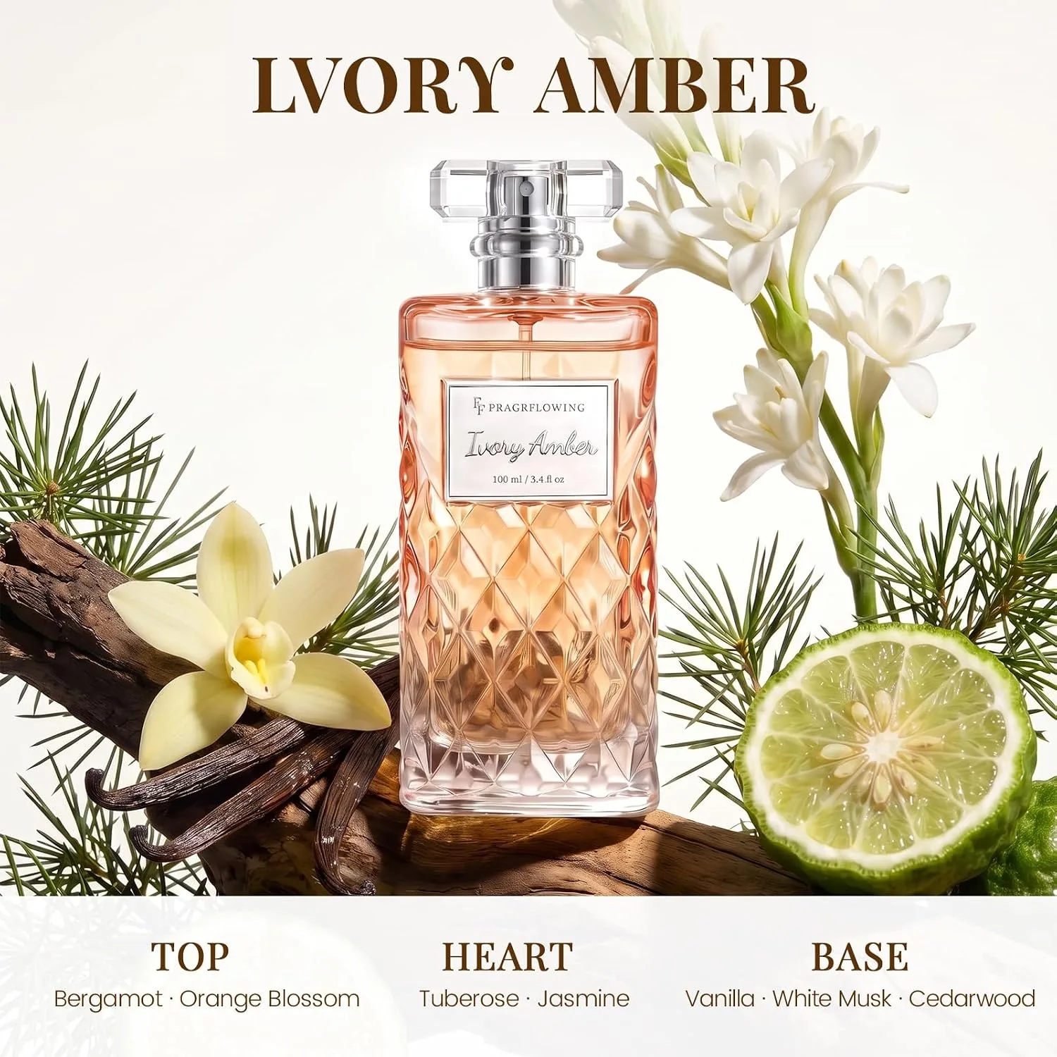 FF FRAGRFLOWING Perfume for Women, Long-Lasting Floral Fragrance, 3.4 Fl Oz