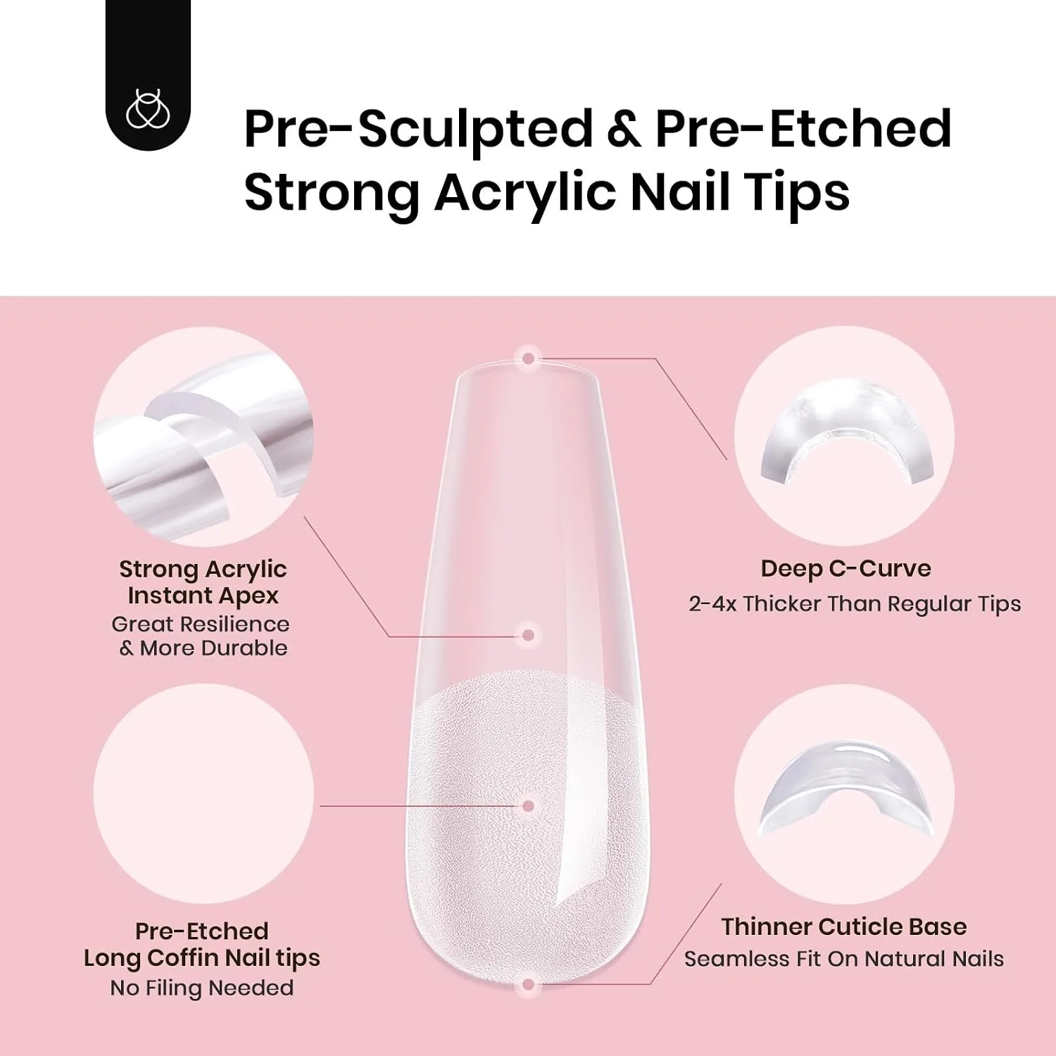 Beetles Tipex Instant Apex Nail Tips, Long Coffin, 120pcs 12 Sizes(0-11)