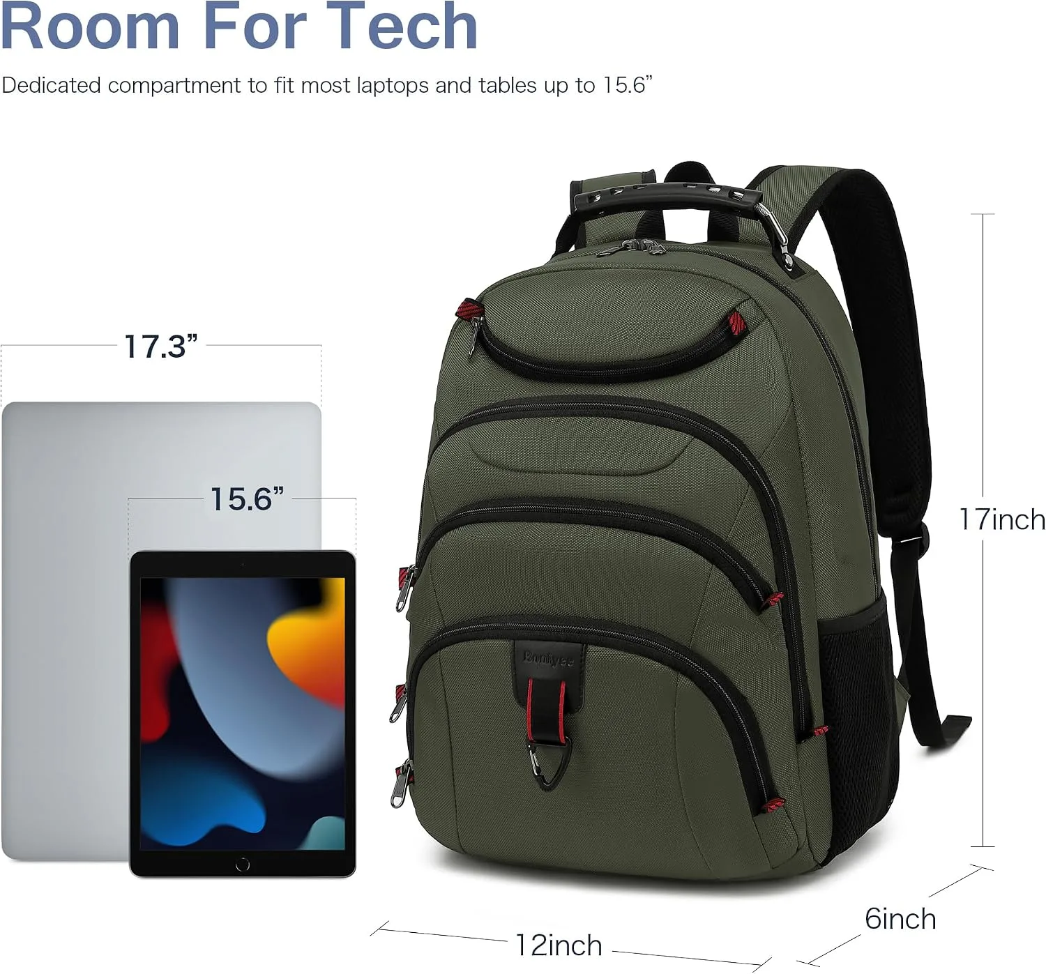 Boavan Laptop Backpack for men, 15.6 inch Laptop Bag with USB Port, Waterproof Travel Work Backpack Purse, Anti-Theft Teacher Nurse Doctor Casual Bookbags Office Business backpack,Green