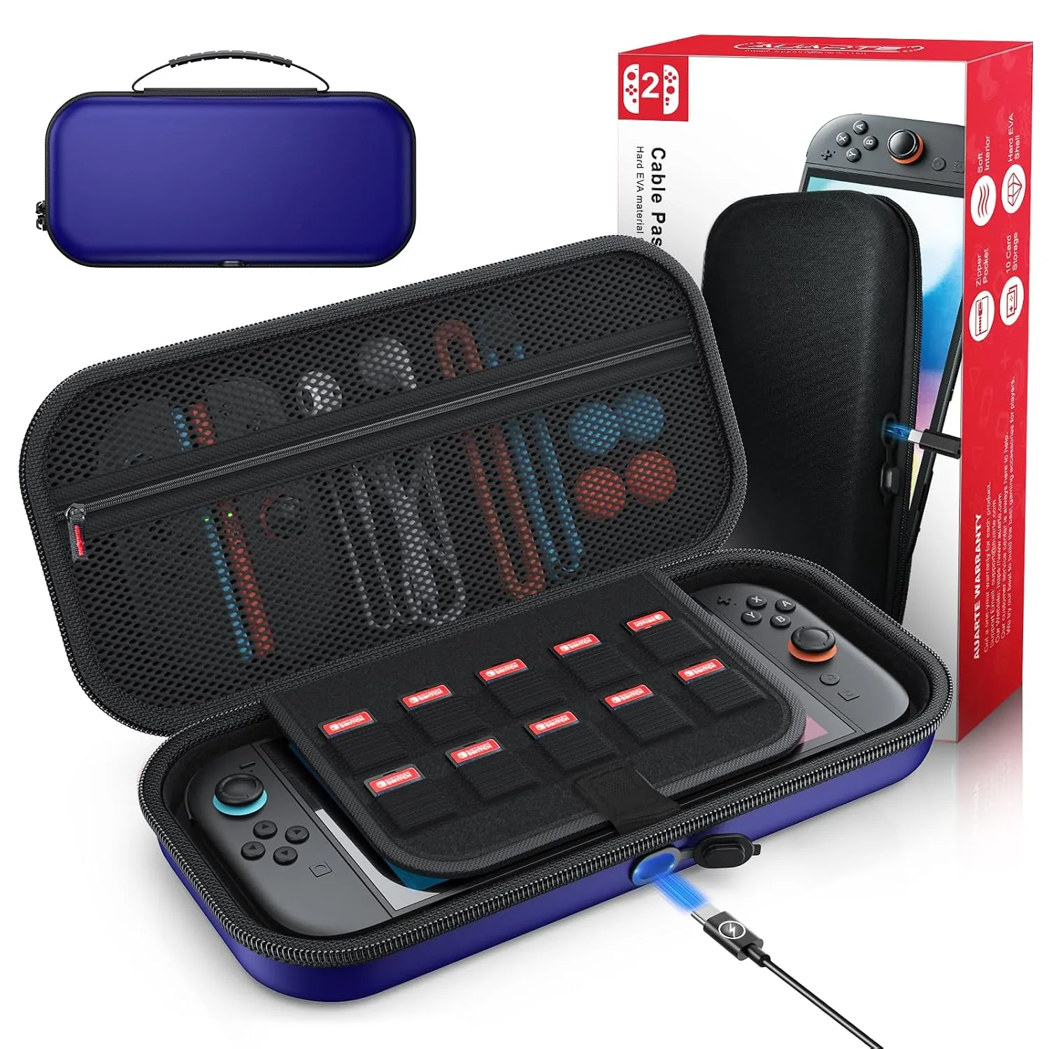 Auarte [Charge Inside Carrying Case for Switch 2 Console (2025)/OLED-Blue