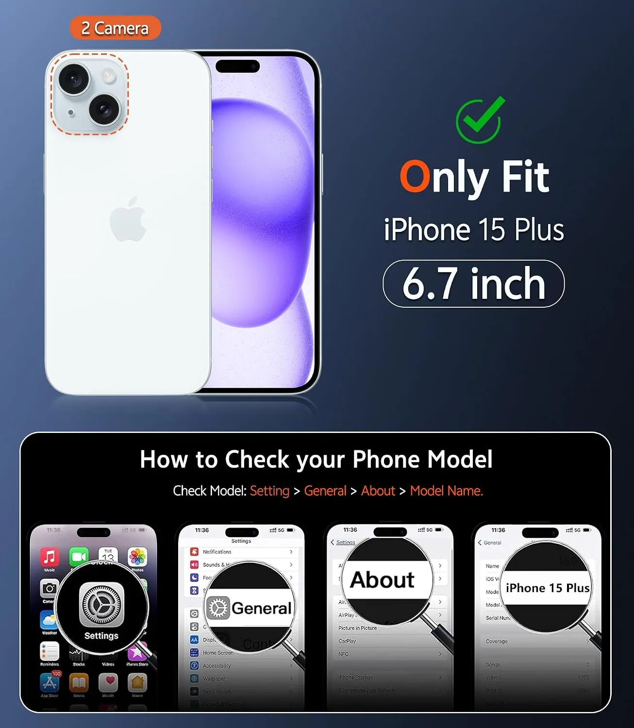 FNTCASE for iPhone 15 Plus Case Matte Magnetic with Screen Protector
