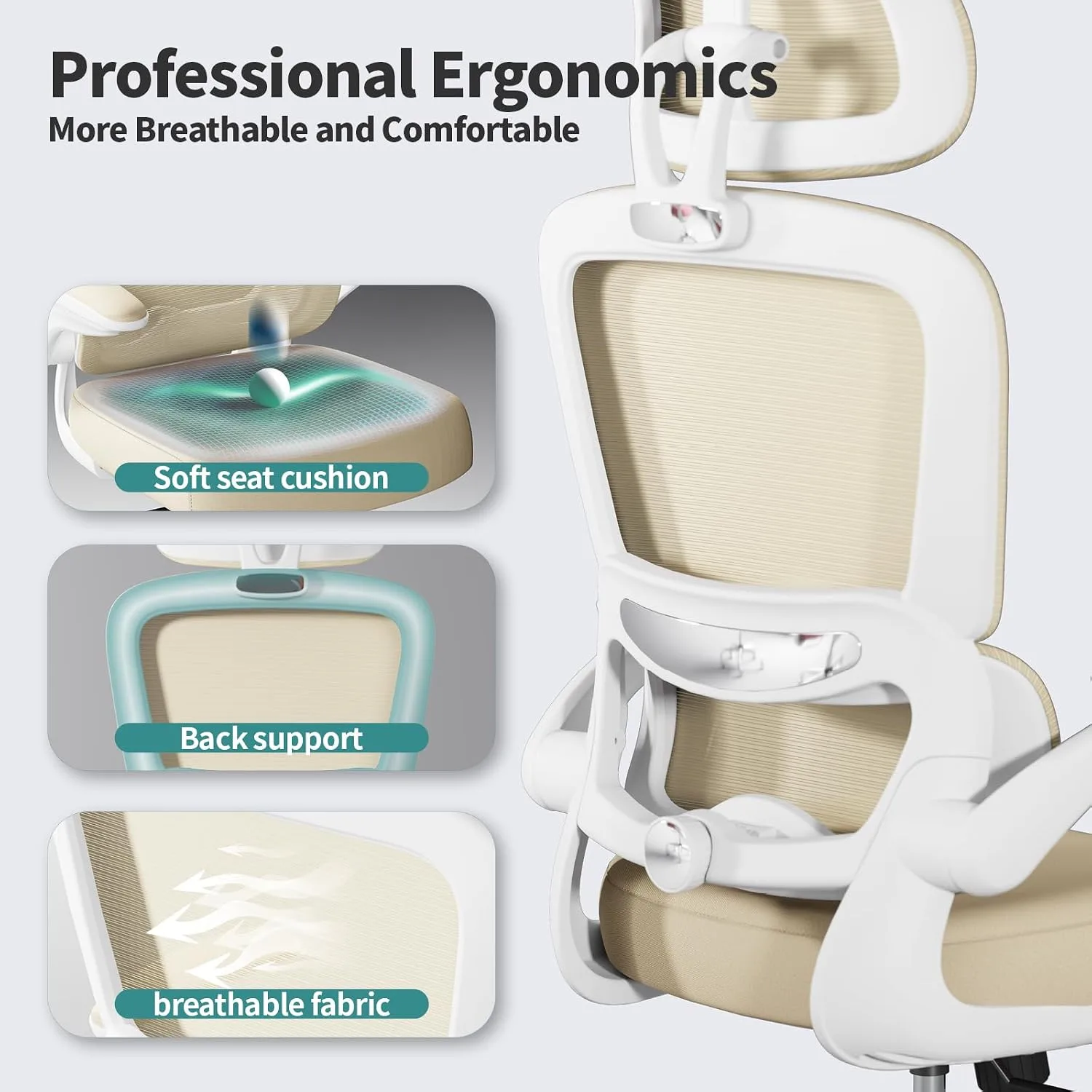 TRALT Office Chair Ergonomic Desk Chair with Lumbar Support Beige, 1