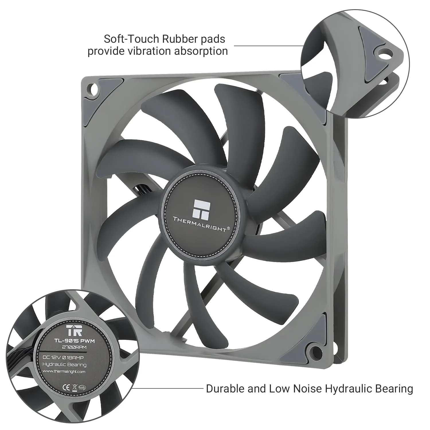 Thermalright TL-9015 CPU Fan, 92mm Case Cooling 4PIN PWM PC Fan with 15mm Ultra-Thin, 2700RPM Speed, CPU Cooling(TL-9015)