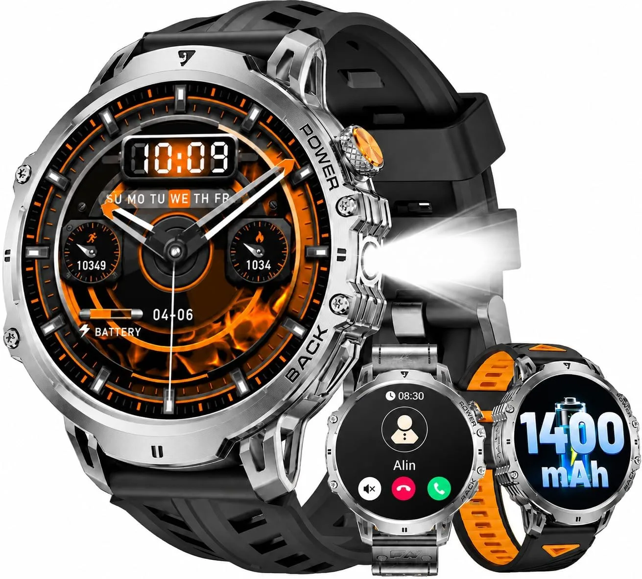 LIGE Military Smart Watches for Men(3 Bands),1400mAh/1.85" HD Large Screen Smartwatch, Flashlight/110+ Sports Modes/IP68 Waterproof/Sleep Monitor, Fitness Tracker Watch for Android iOS,Jet Black