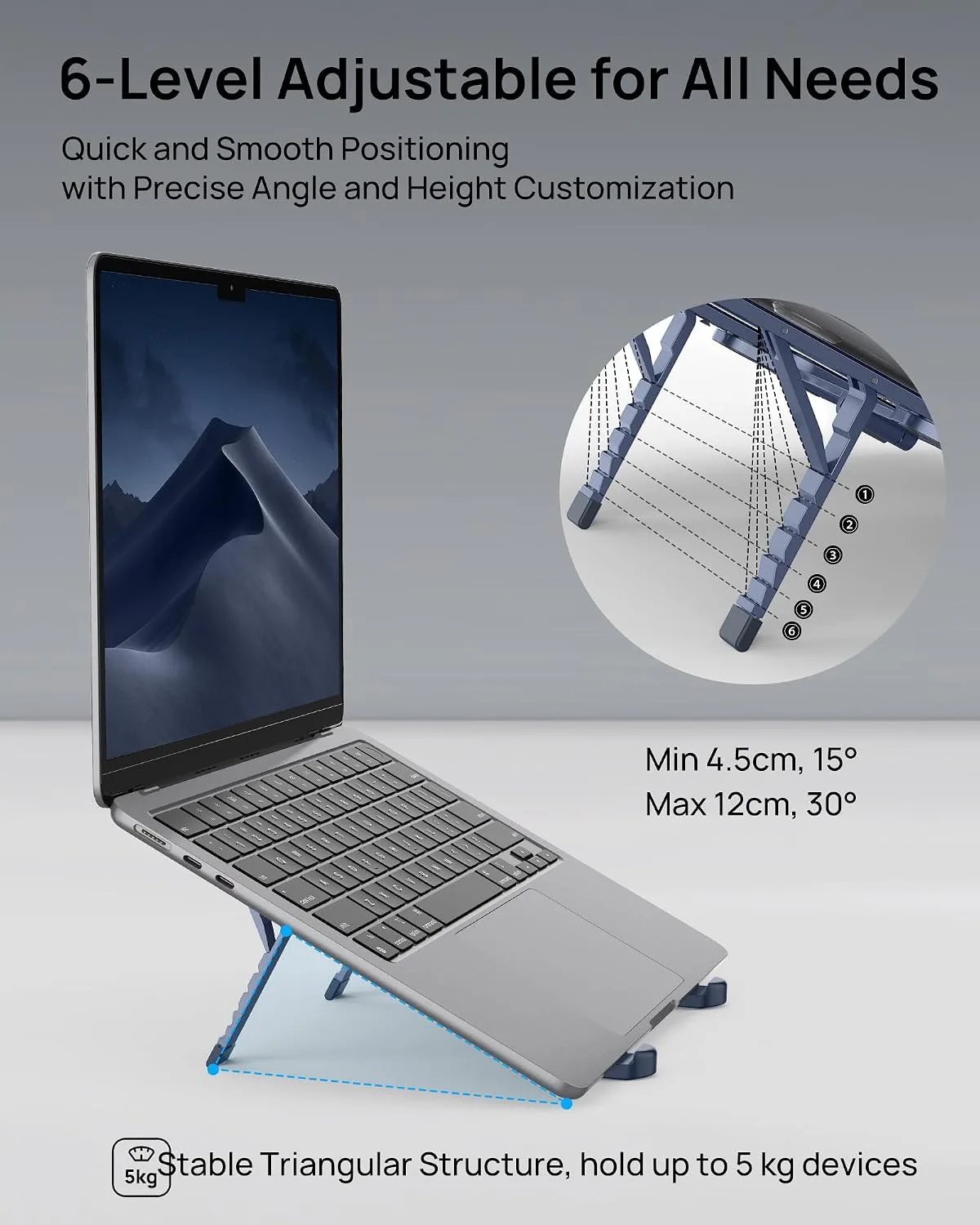 SODI Ultra Compact Foldable Laptop Stand - Portable Laptop Holder for Desk & Travel Use, Adjustable, Ergonomic Aluminum Computer Holder for MacBook, Tablet 10-16" (Blue, Bi-Fold)